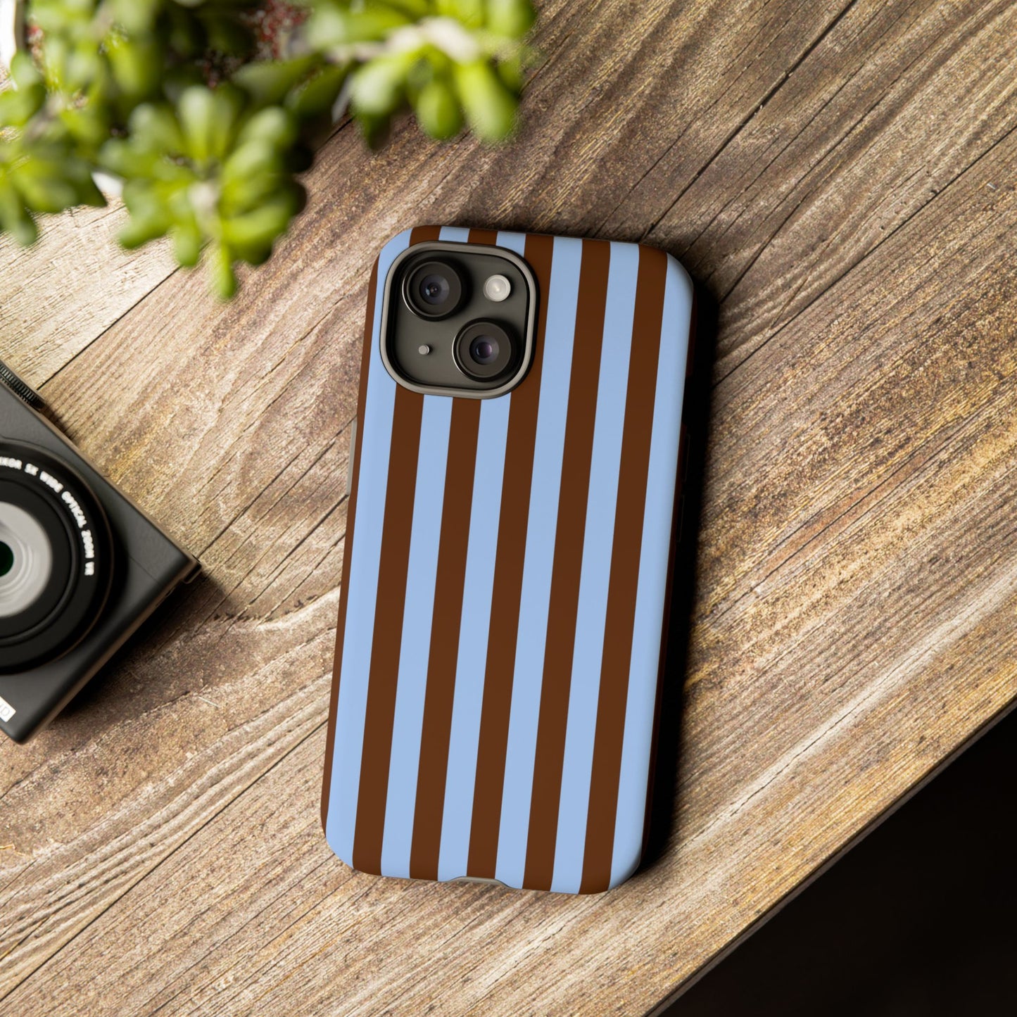 Blue & Brown Vertical Stripe Tough Phone Case — Durable Protective Cover