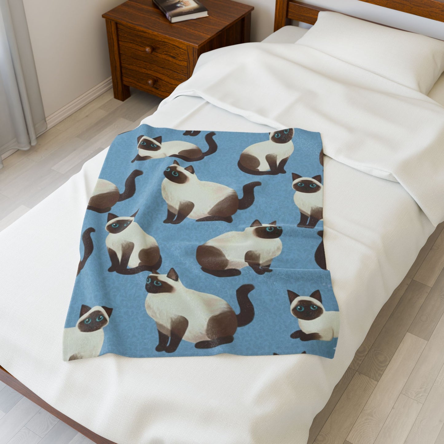 Cats Velveteen Plush Blanket – Cozy Blue Cat Pattern Throw