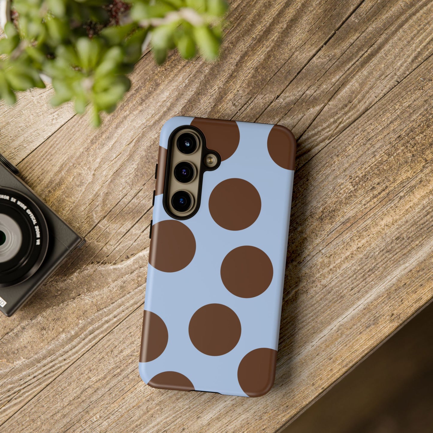 Phone Case - Blue with Brown Polka Dots (Tough Protective Phone Case)