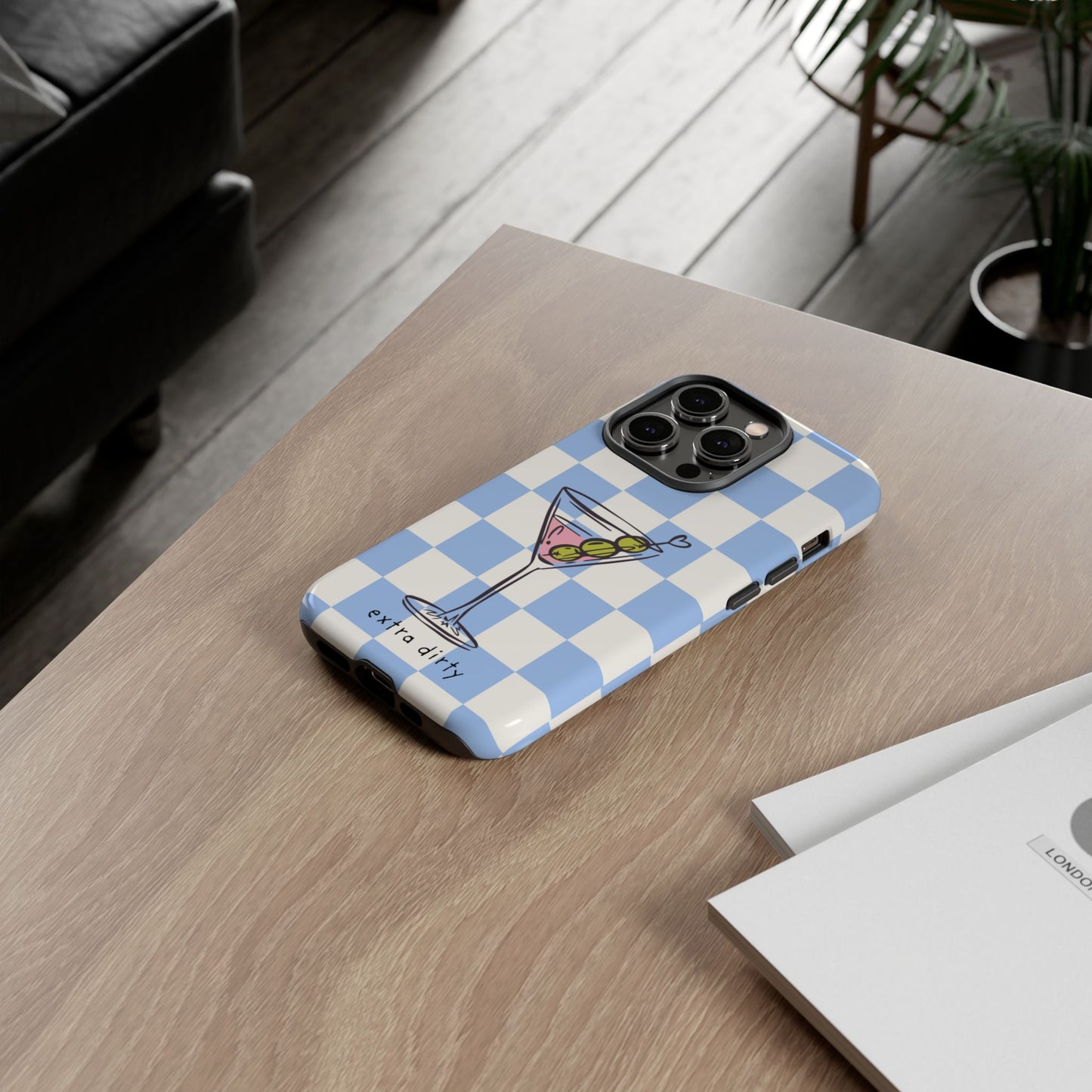 Phone Case — Blue Check Martini "extra dirty" Design