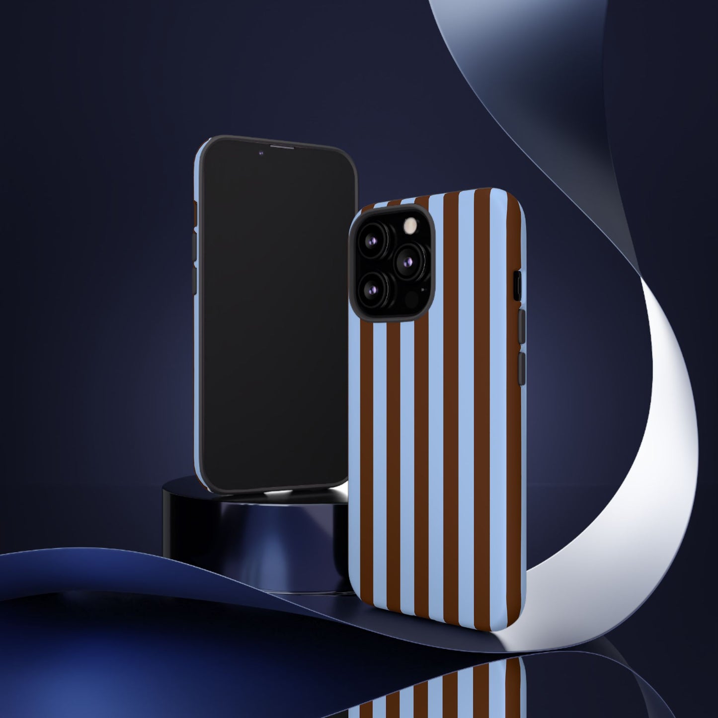 Blue & Brown Vertical Stripe Tough Phone Case — Durable Protective Cover