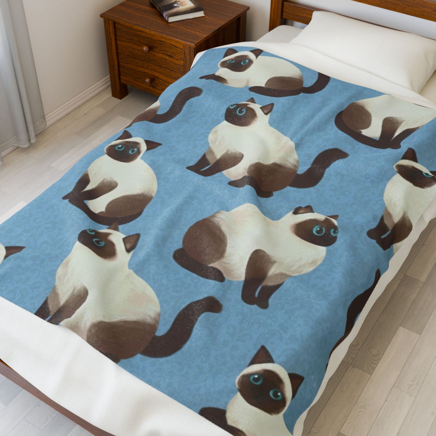 Cats Velveteen Plush Blanket – Cozy Blue Cat Pattern Throw