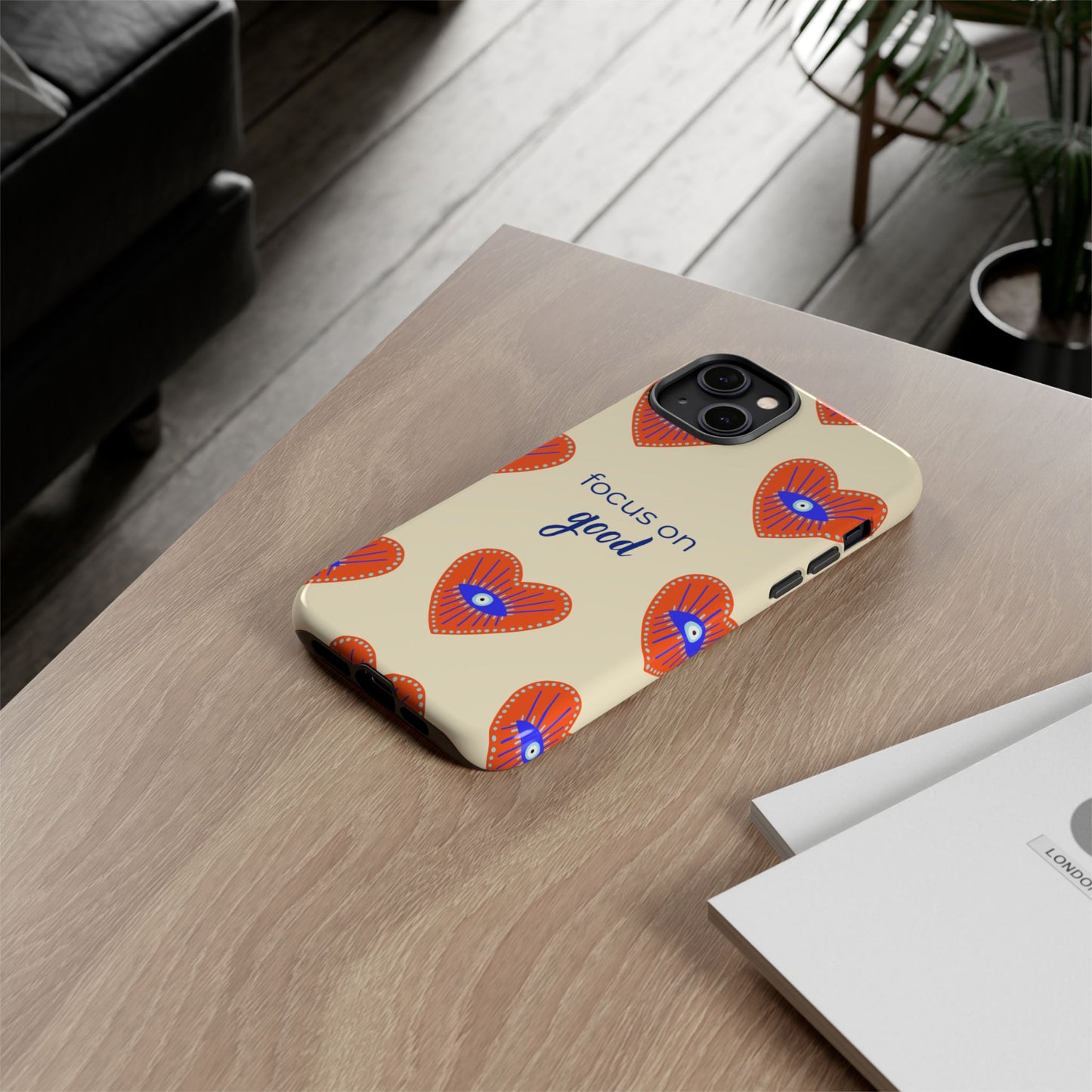 Phone Case — "Focus on Good" Heart Pattern Protective Case
