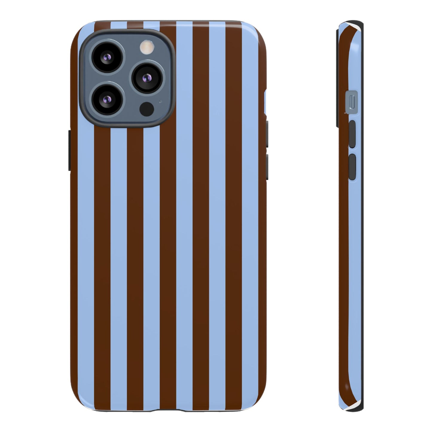 Blue & Brown Vertical Stripe Tough Phone Case — Durable Protective Cover