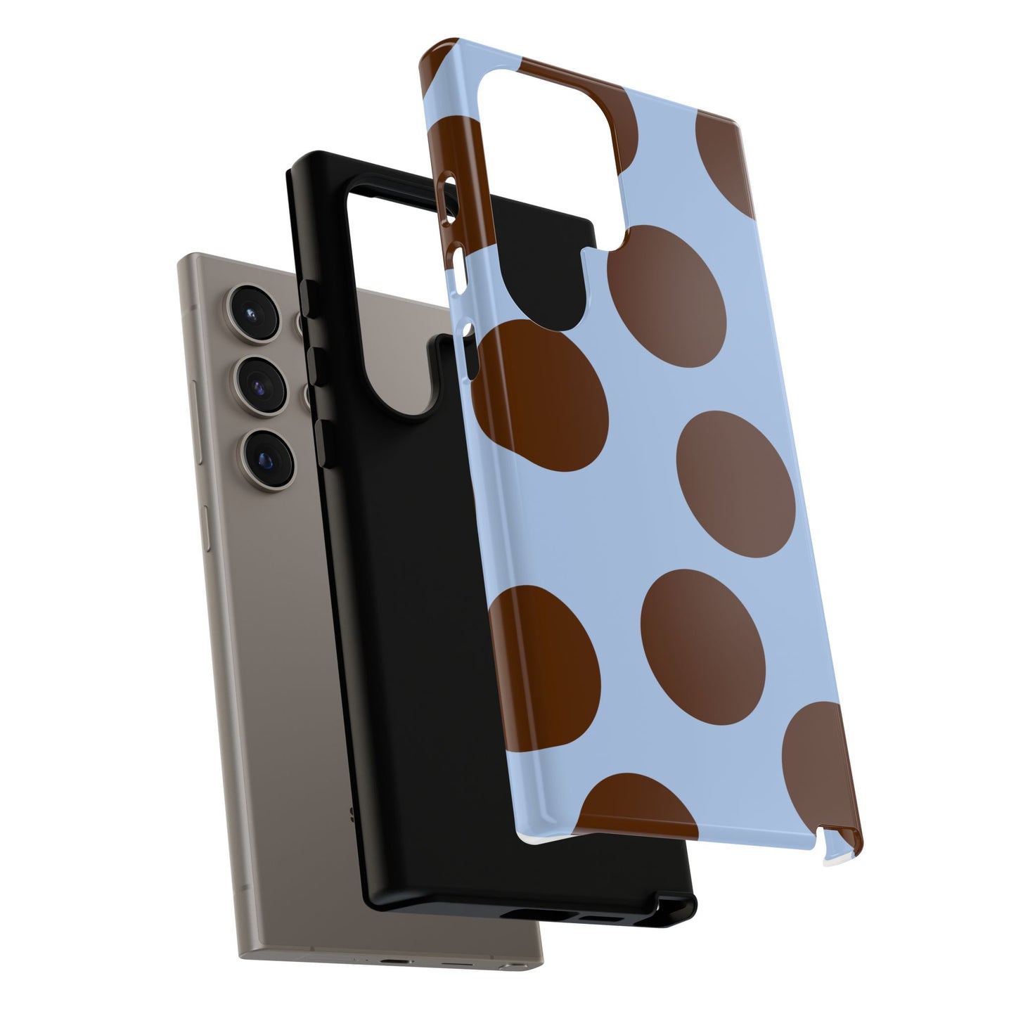 Phone Case - Blue with Brown Polka Dots (Tough Protective Phone Case)
