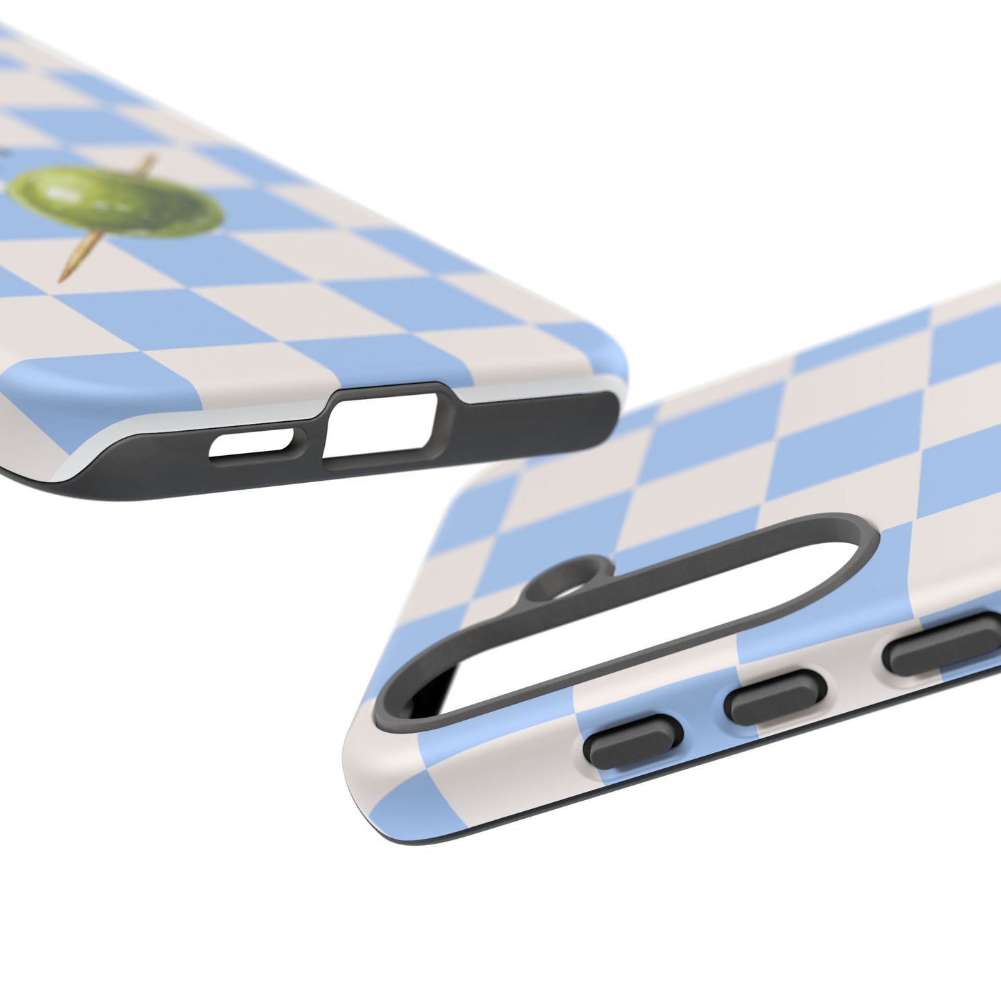 Blue Checkered Phone Case — 'Olive You' Patterned Protective Cover