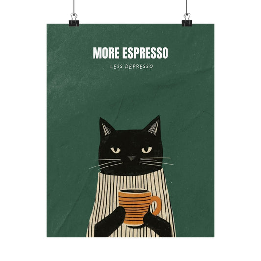 (Upload your pet photo) Cat Coffee Poster — Matte Vertical Wall Art