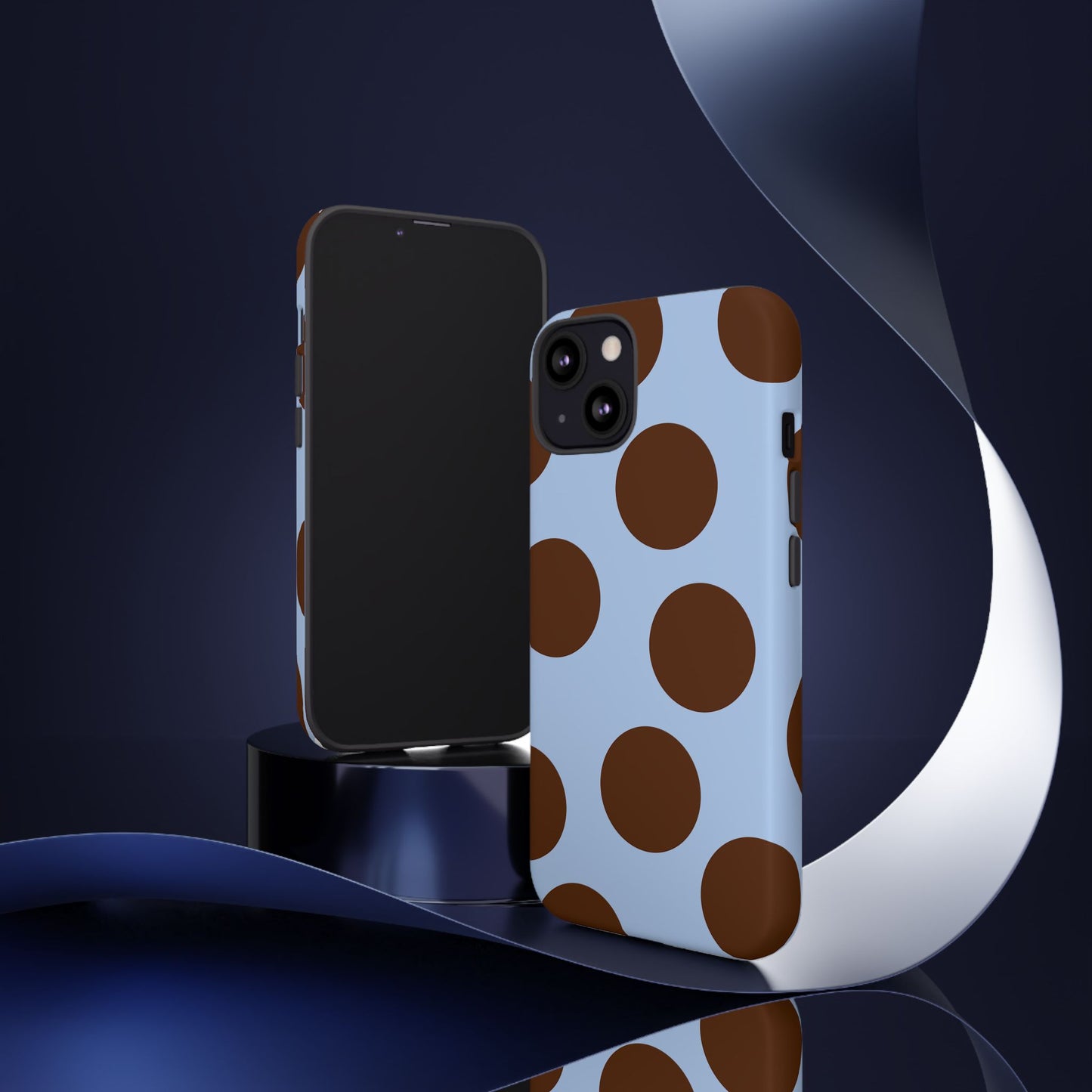Phone Case - Blue with Brown Polka Dots (Tough Protective Phone Case)