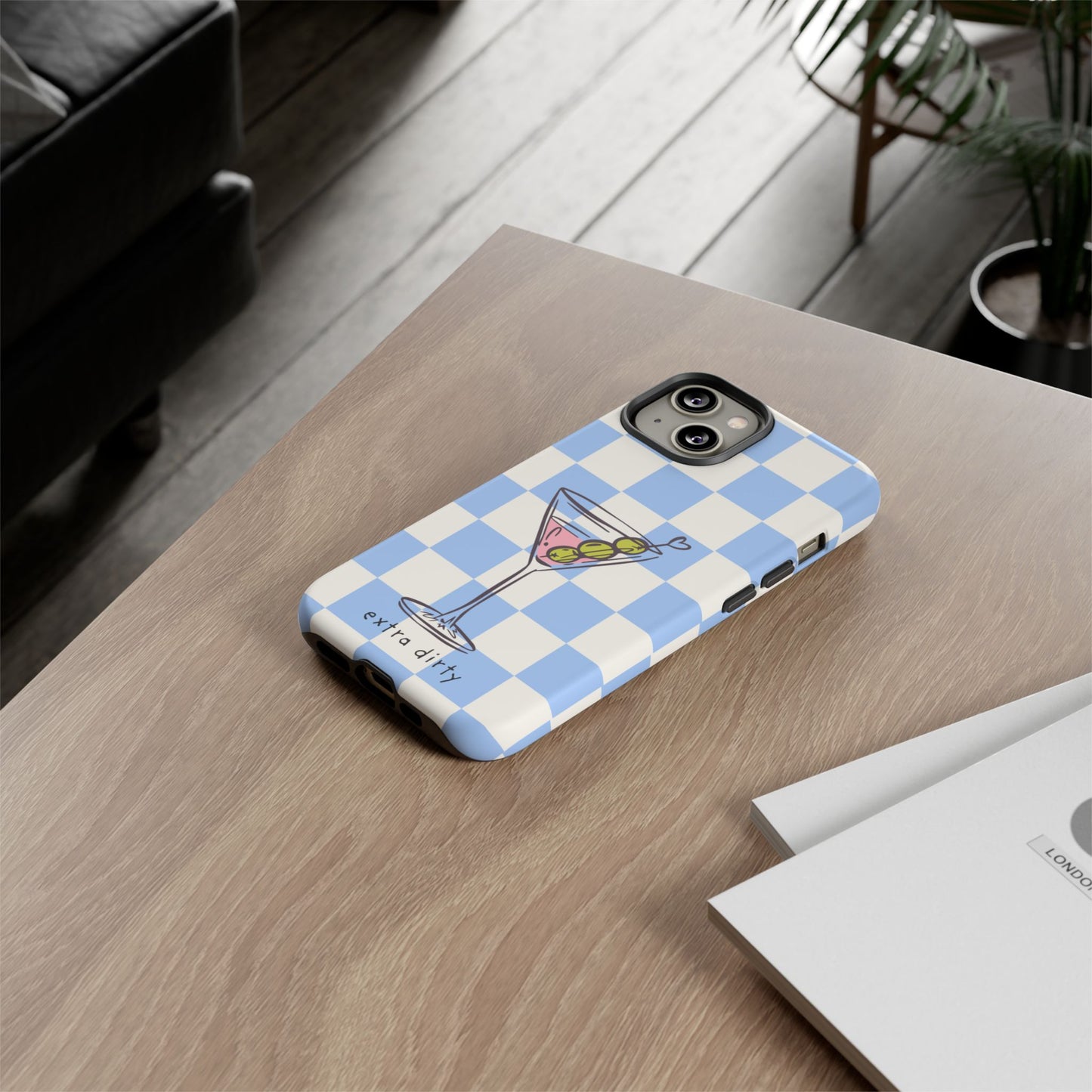 Phone Case — Blue Check Martini "extra dirty" Design