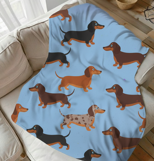 Dachshund Velveteen Plush Blanket – Cute Wiener Dog Pattern, Cozy Pet Lover Throw