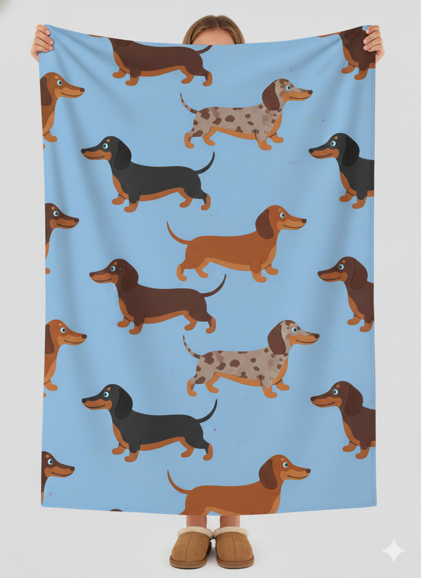 Dachshund Velveteen Plush Blanket – Cute Wiener Dog Pattern, Cozy Pet Lover Throw