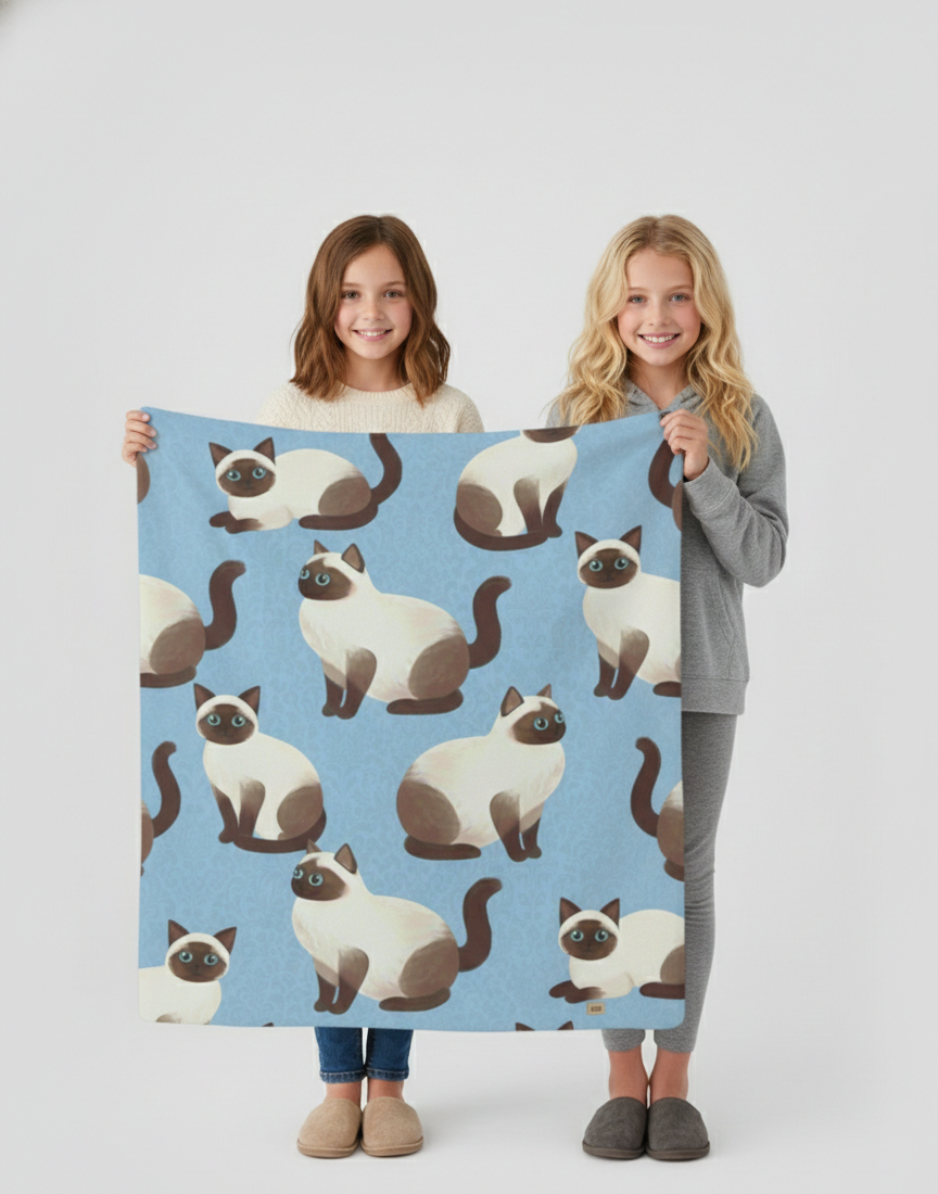 Cats Velveteen Plush Blanket – Cozy Blue Cat Pattern Throw