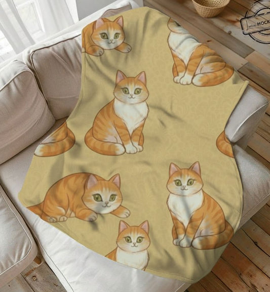 Velveteen Plush Blanket — Cozy Orange Tabby Cat Pattern Throw