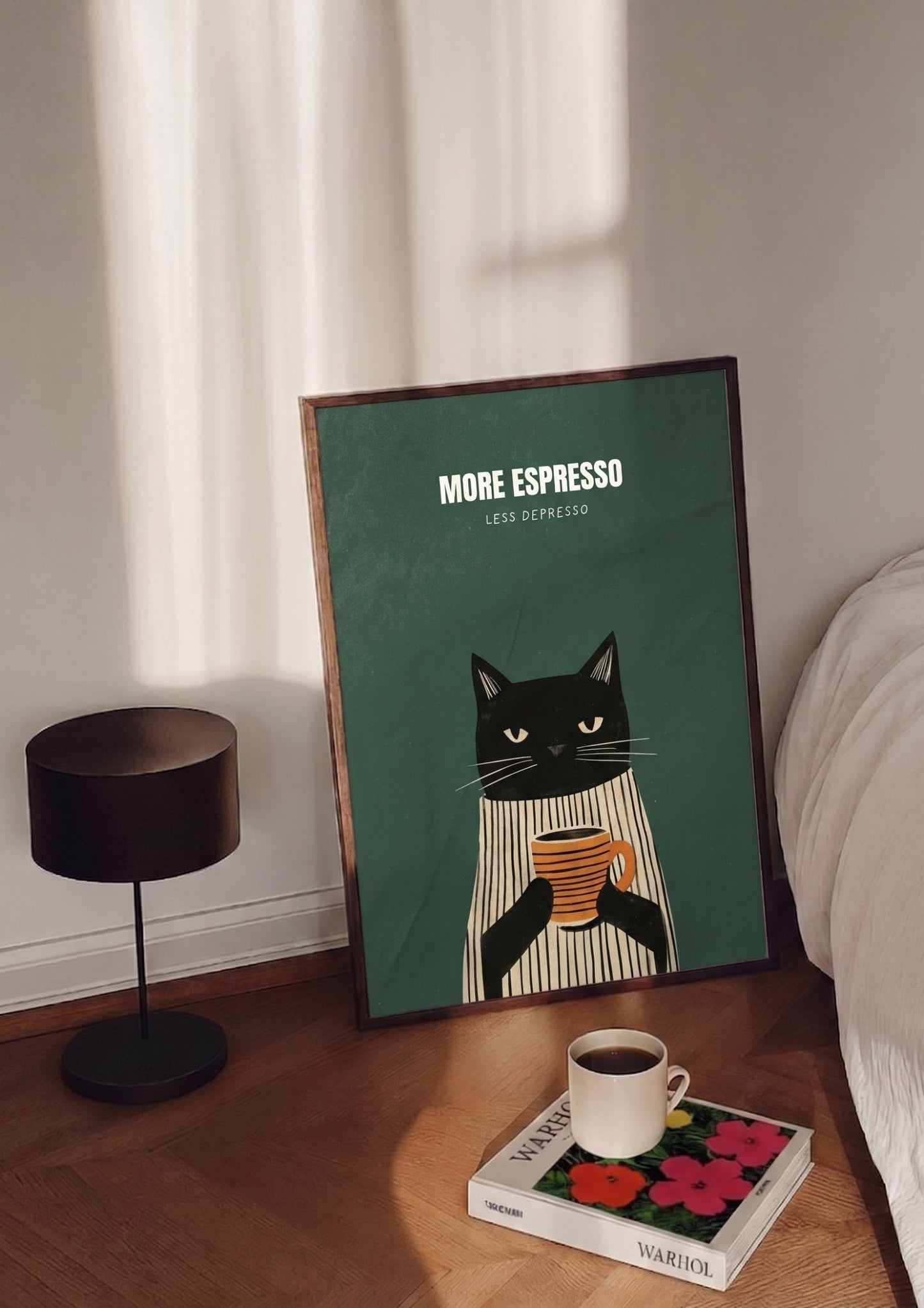 (Upload your pet photo) Cat Coffee Poster — Matte Vertical Wall Art