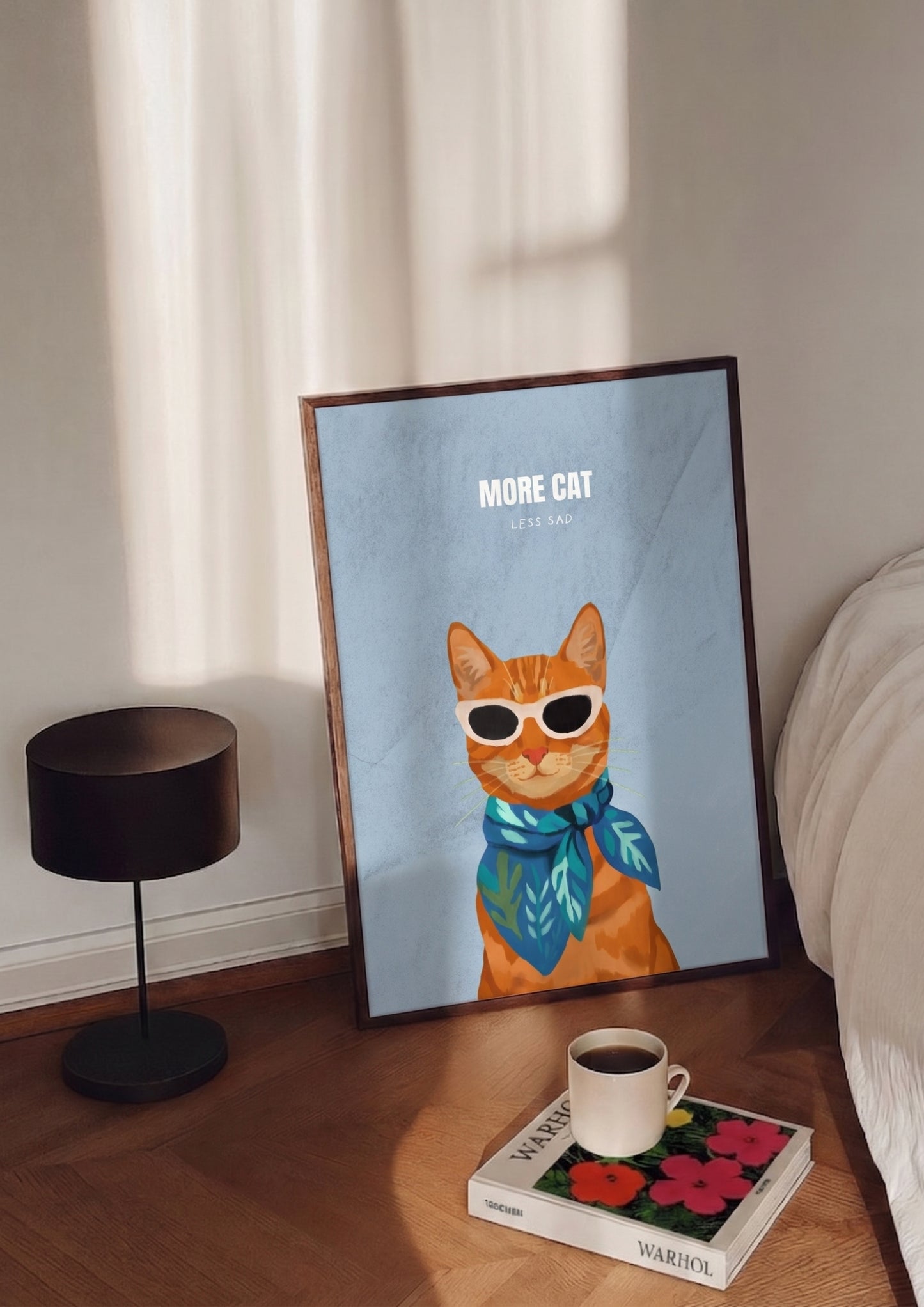 (Upload your pet photo) More Cat Less Sad Poster —  Cool Cat Matte Vertical Wall Art