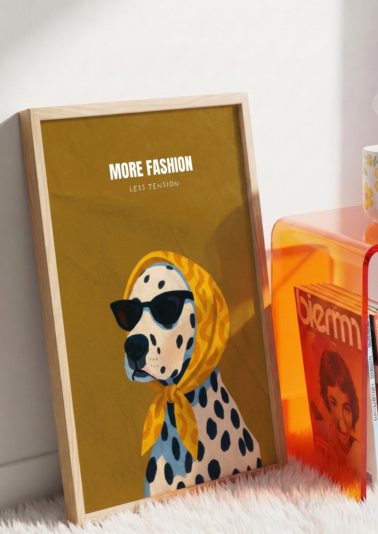 (Upload your pet photo) Dalmatian in Headscarf Poster — "More Fashion, Less Tension" Vertical Wall Art