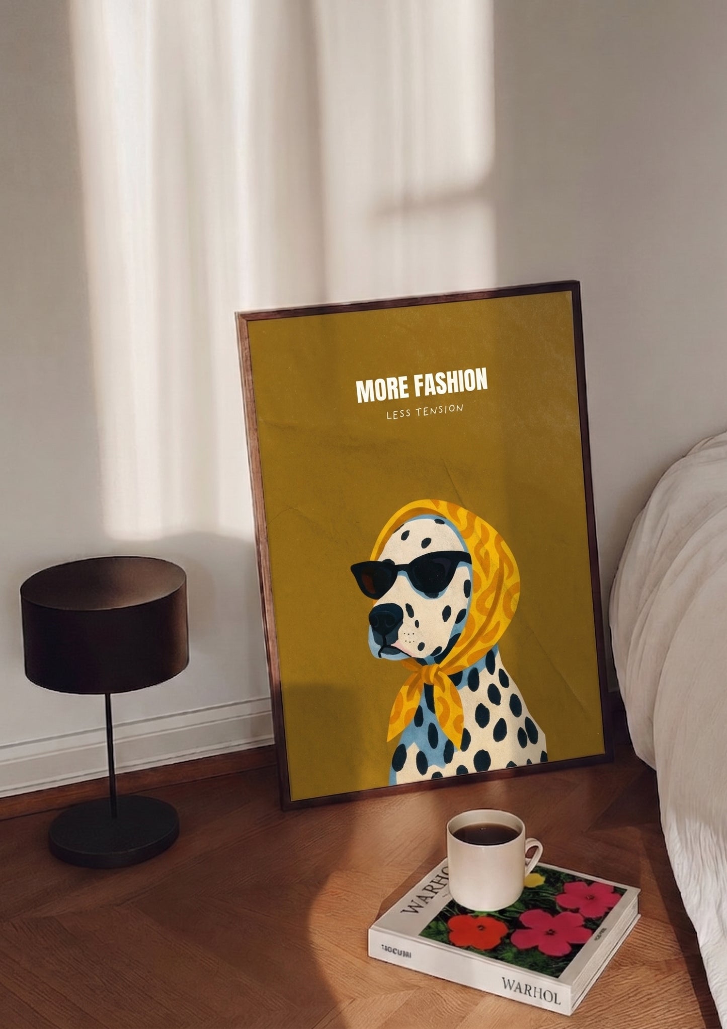 (Upload your pet photo) Dalmatian in Headscarf Poster — "More Fashion, Less Tension" Vertical Wall Art