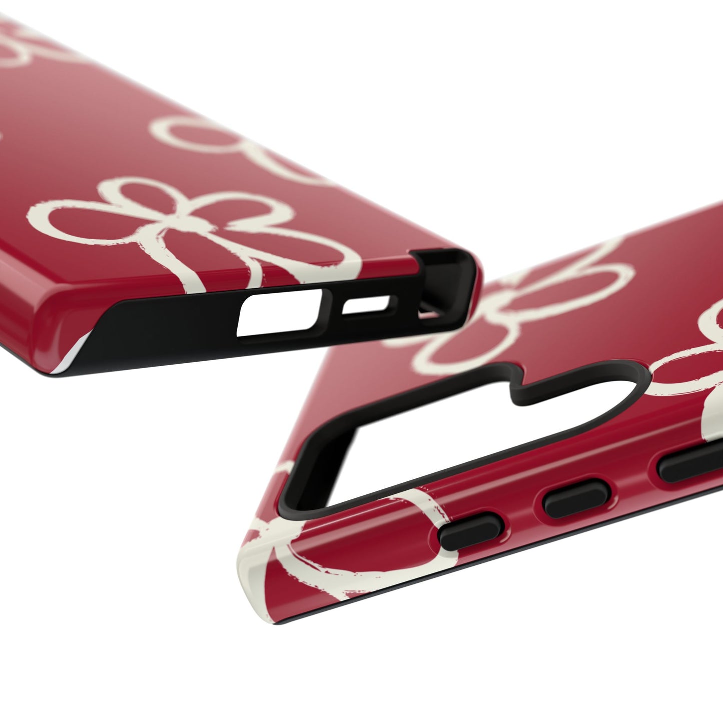 Red Floral Tough Phone Case — Hand-Drawn White Flowers on Burgundy