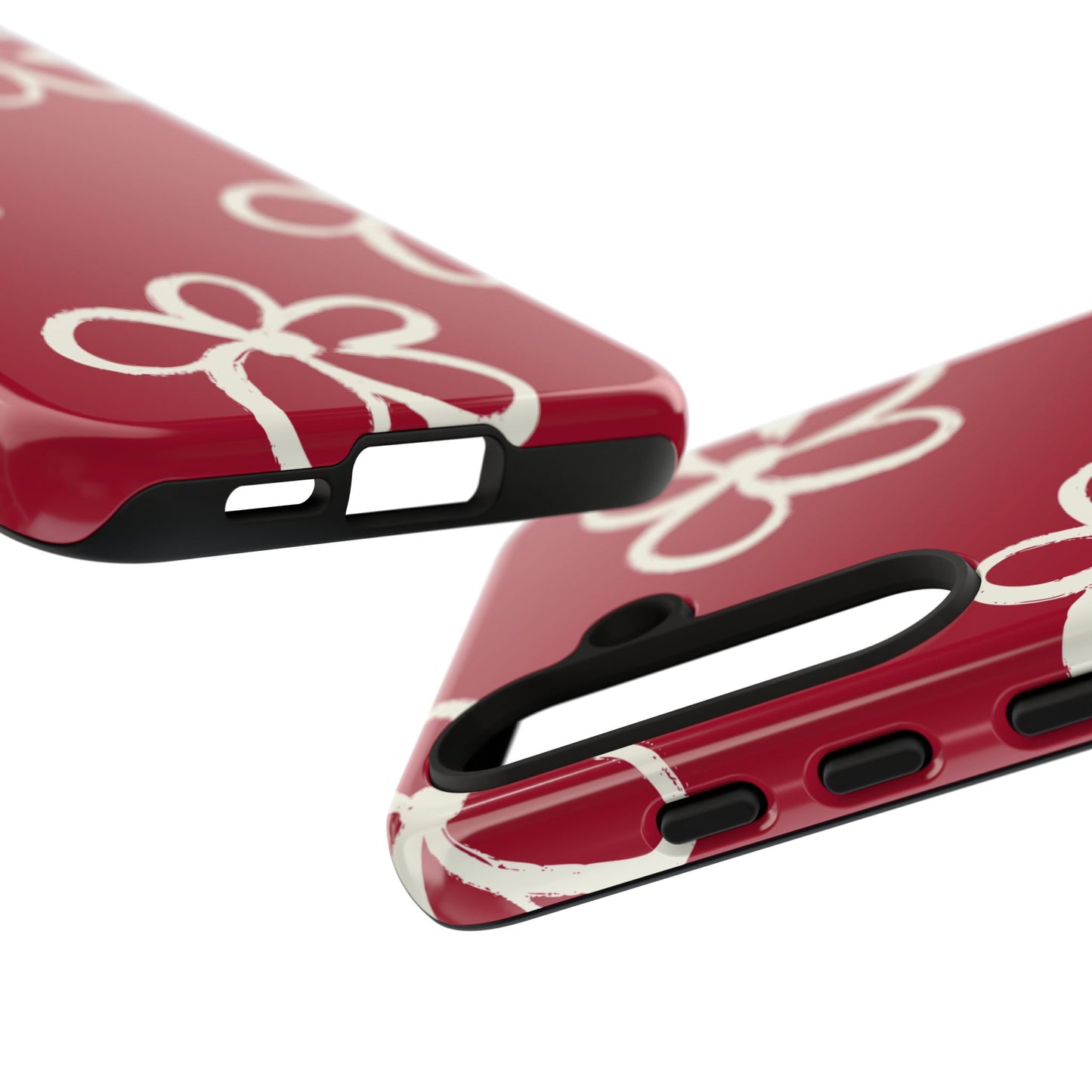 Red Floral Tough Phone Case — Hand-Drawn White Flowers on Burgundy