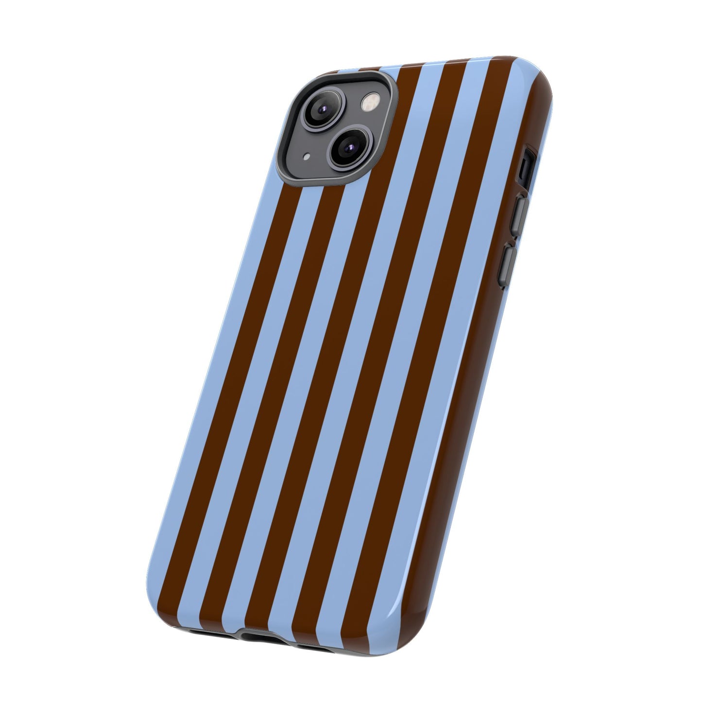 Blue & Brown Vertical Stripe Tough Phone Case — Durable Protective Cover