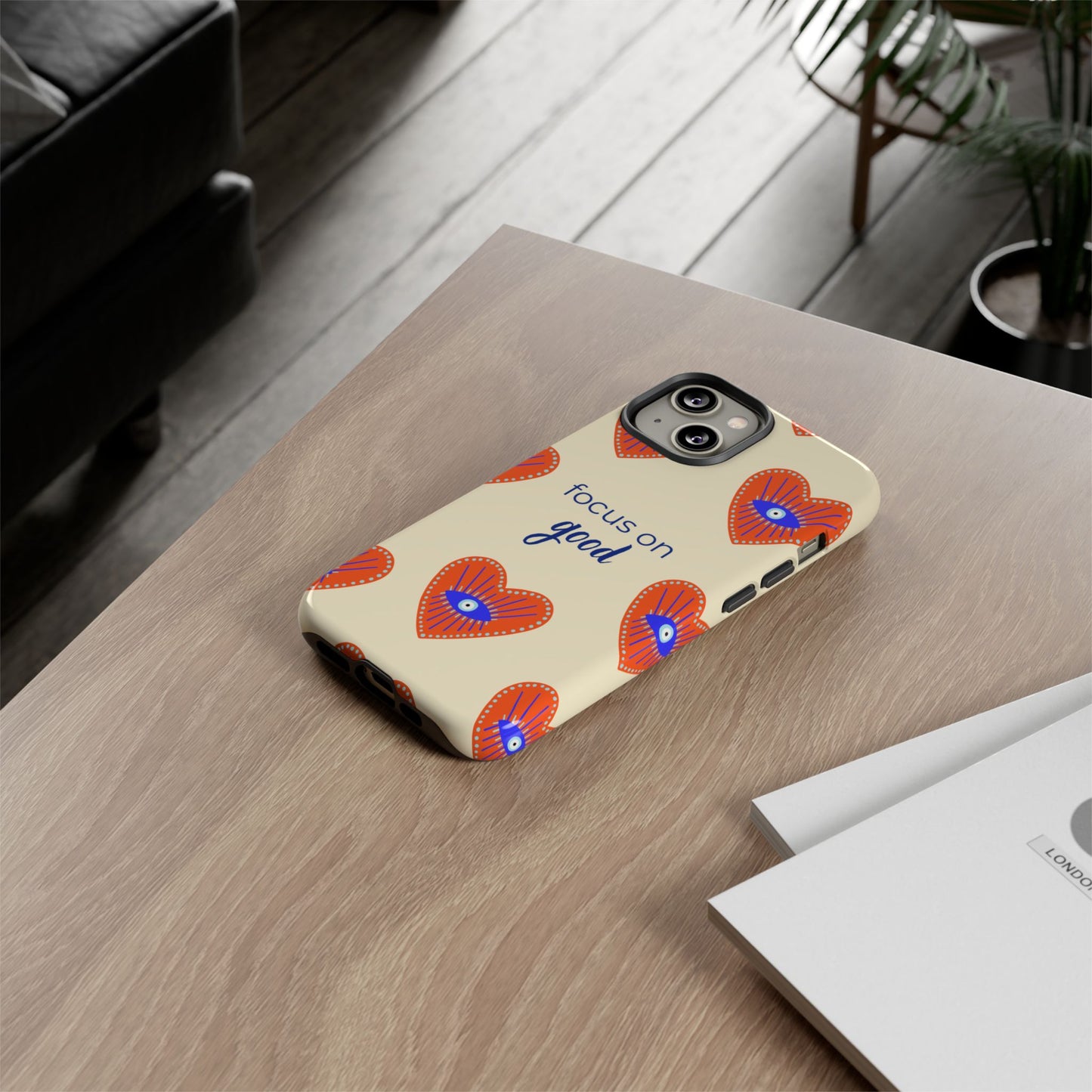 Phone Case — "Focus on Good" Heart Pattern Protective Case