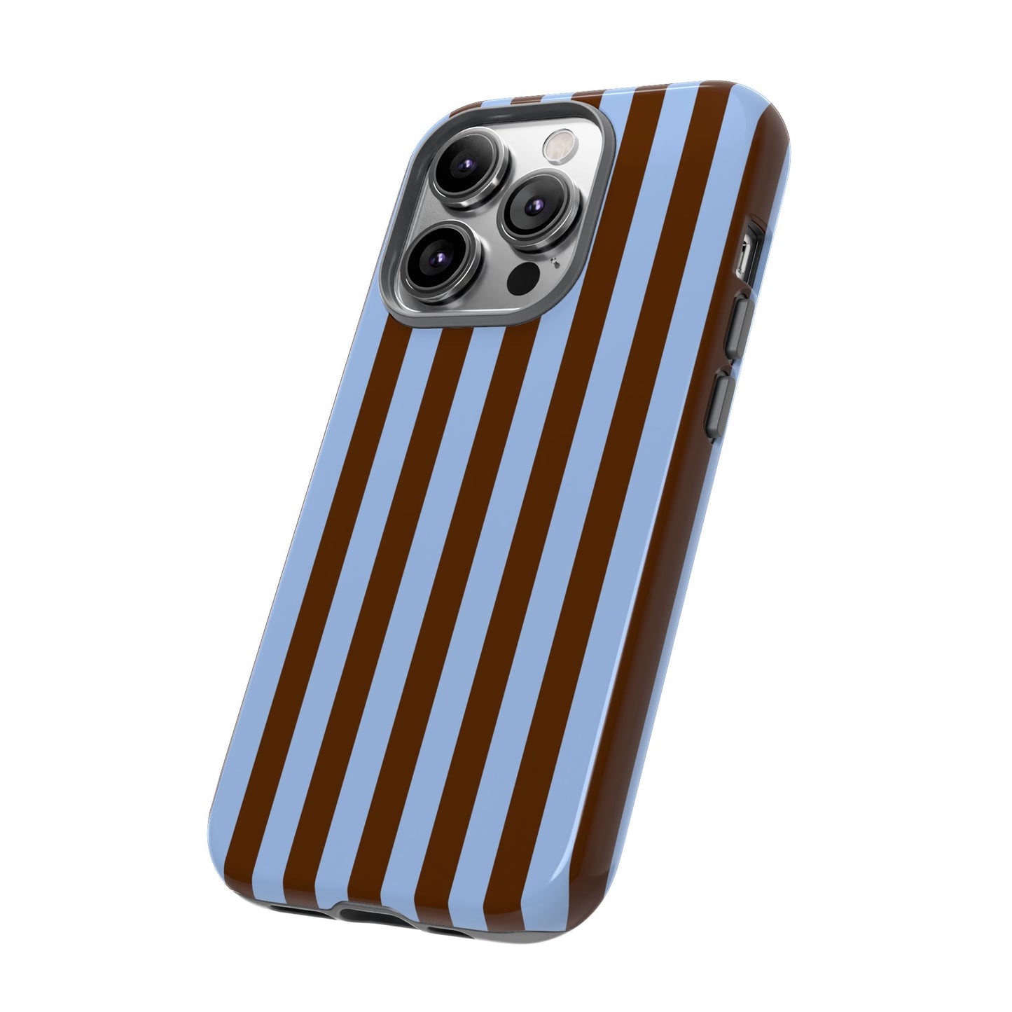 Blue & Brown Vertical Stripe Tough Phone Case — Durable Protective Cover