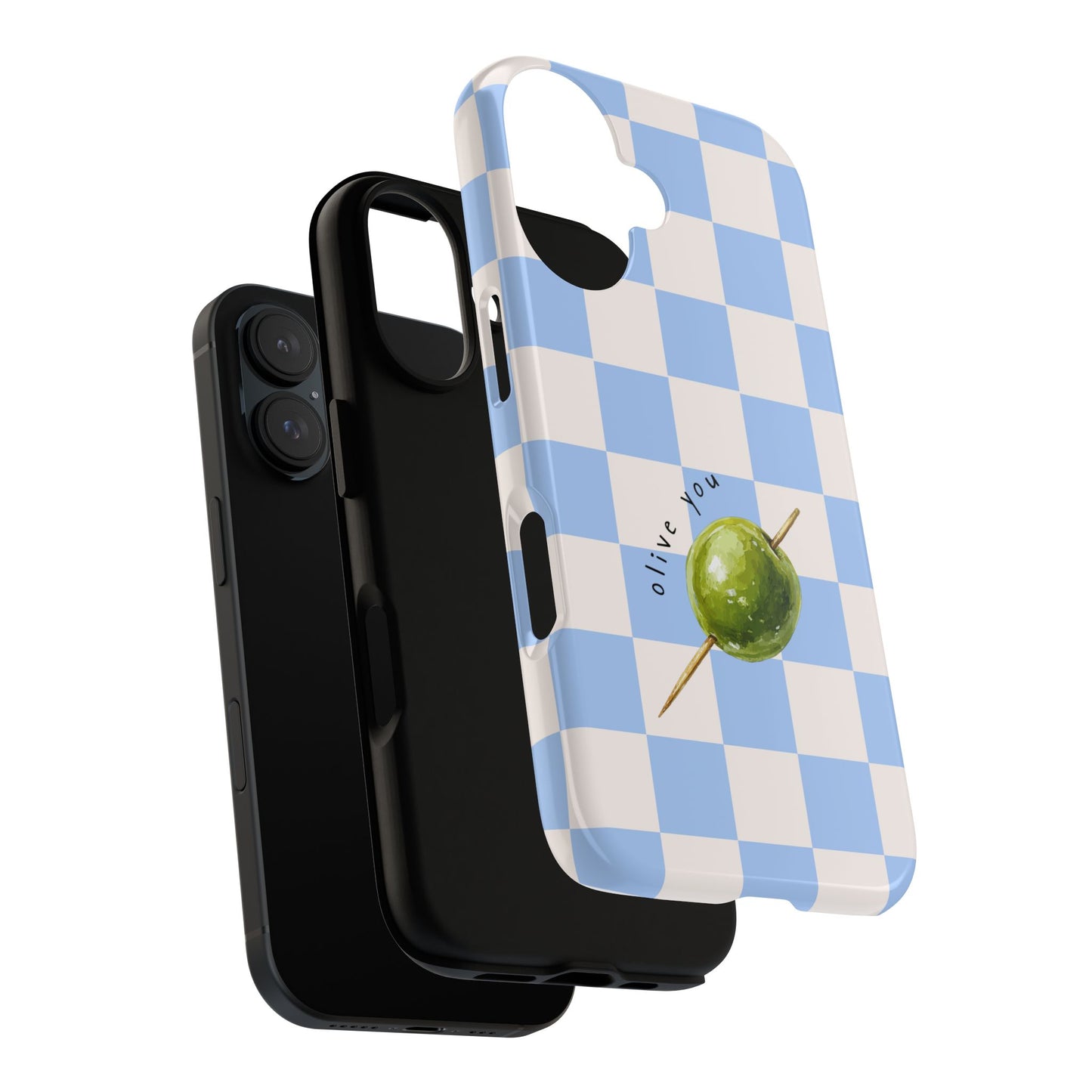 Blue Checkered Phone Case — 'Olive You' Patterned Protective Cover