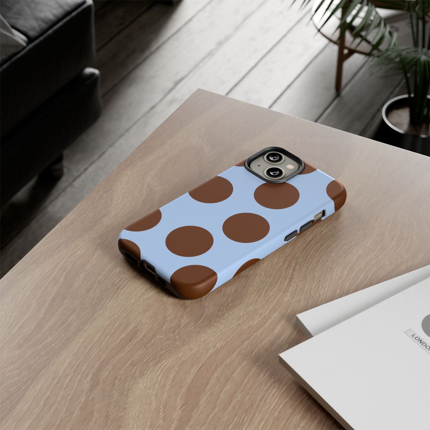 Phone Case - Blue with Brown Polka Dots (Tough Protective Phone Case)