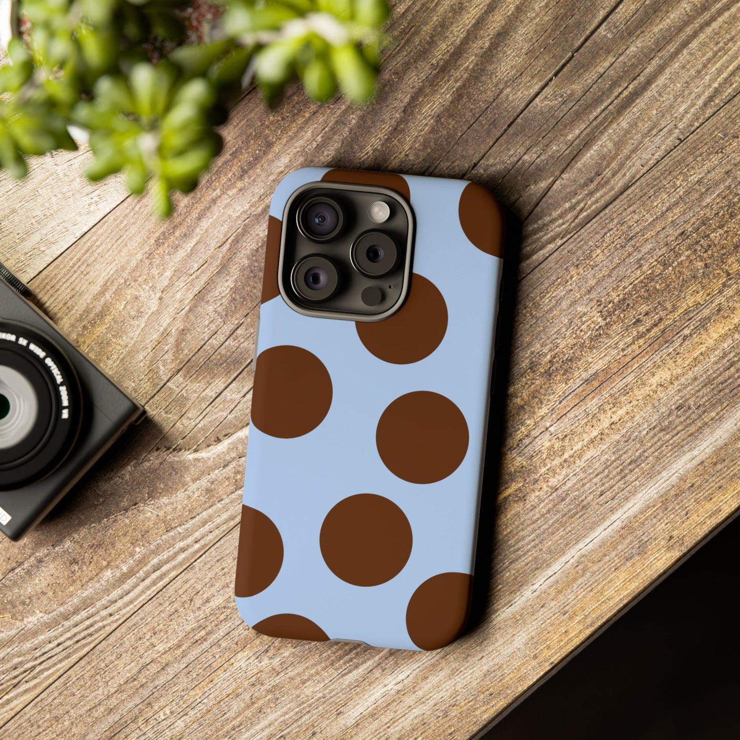 Phone Case - Blue with Brown Polka Dots (Tough Protective Phone Case)