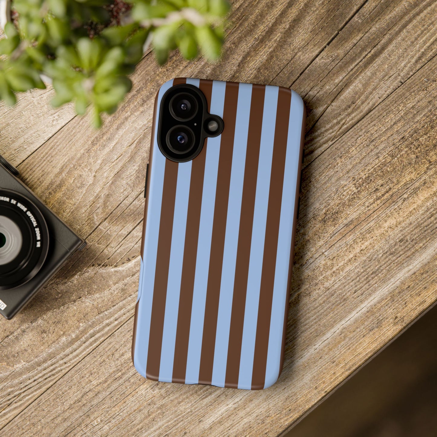 Blue & Brown Vertical Stripe Tough Phone Case — Durable Protective Cover