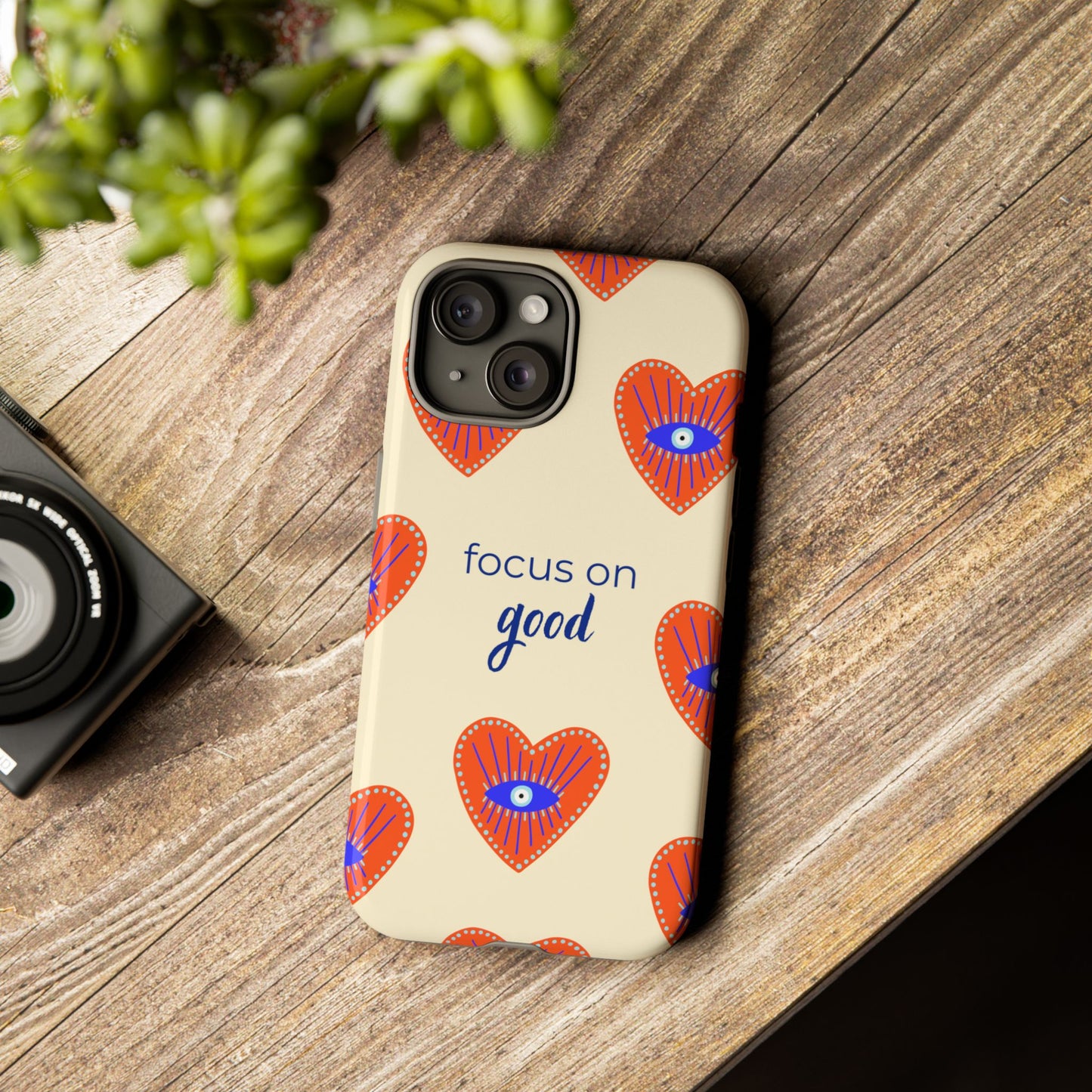 Phone Case — "Focus on Good" Heart Pattern Protective Case