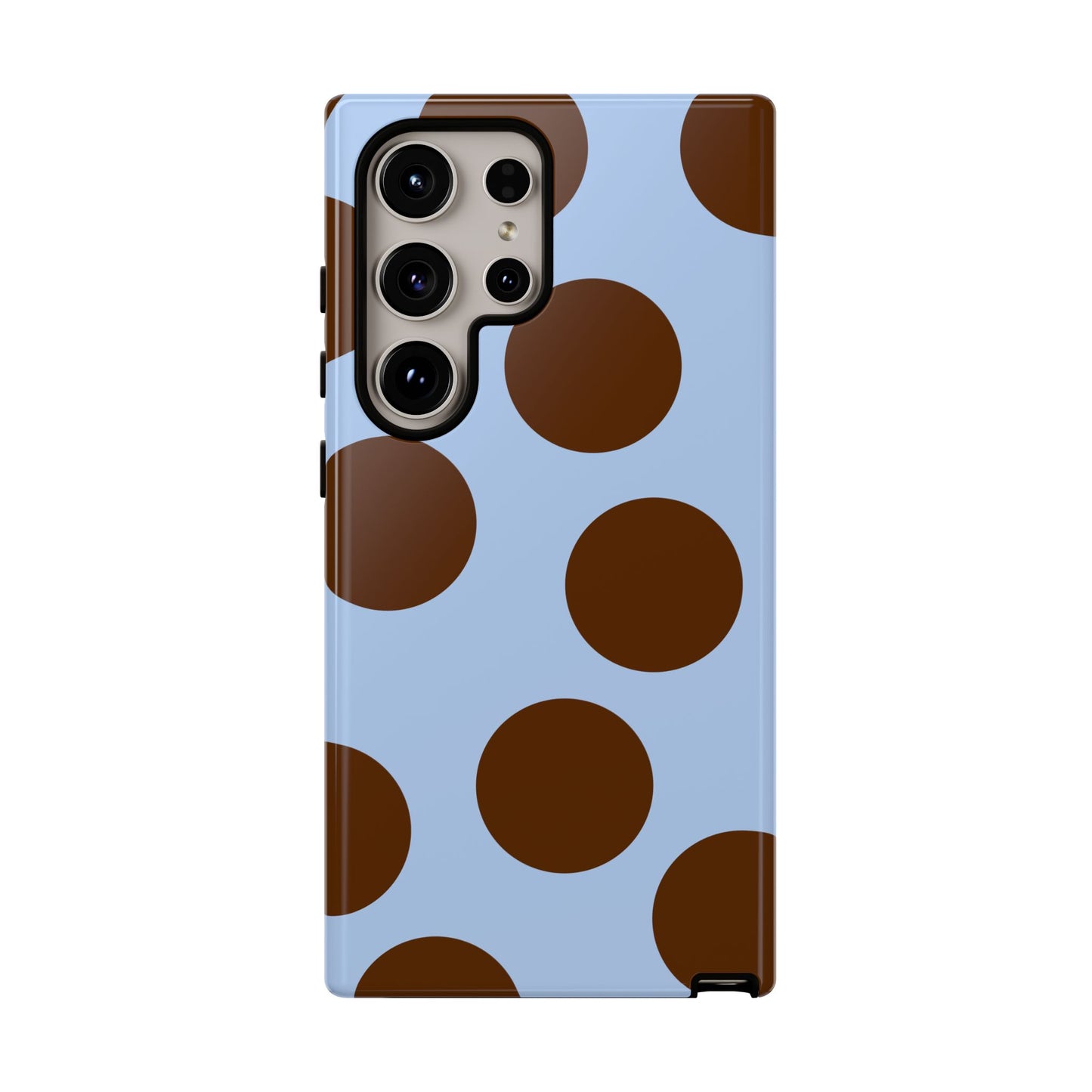 Phone Case - Blue with Brown Polka Dots (Tough Protective Phone Case)