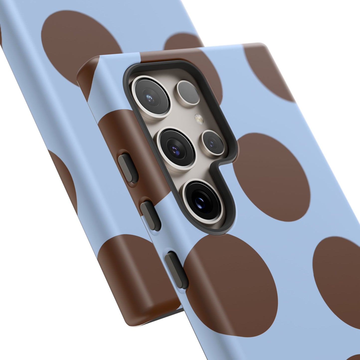 Phone Case - Blue with Brown Polka Dots (Tough Protective Phone Case)