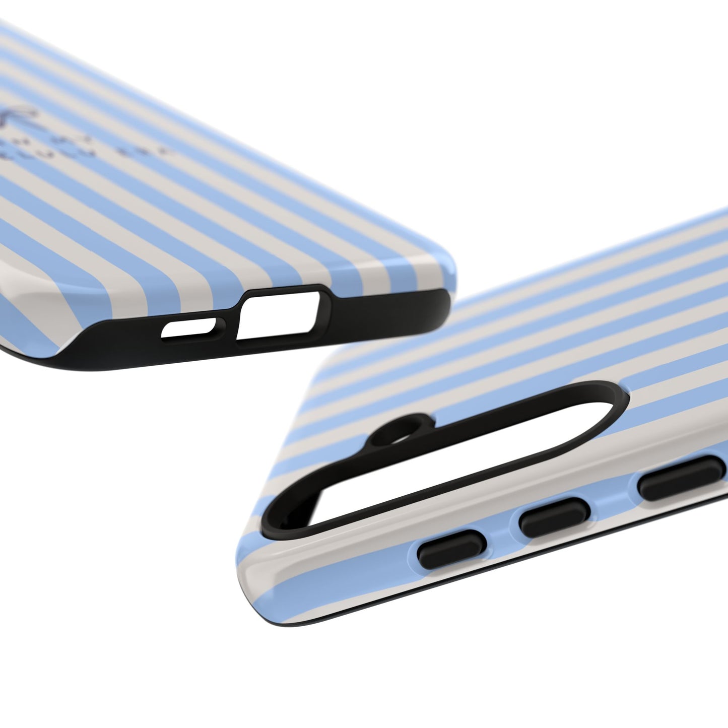 Striped Blue Phone Case — "In My Delulu Era" Cute Bow Design