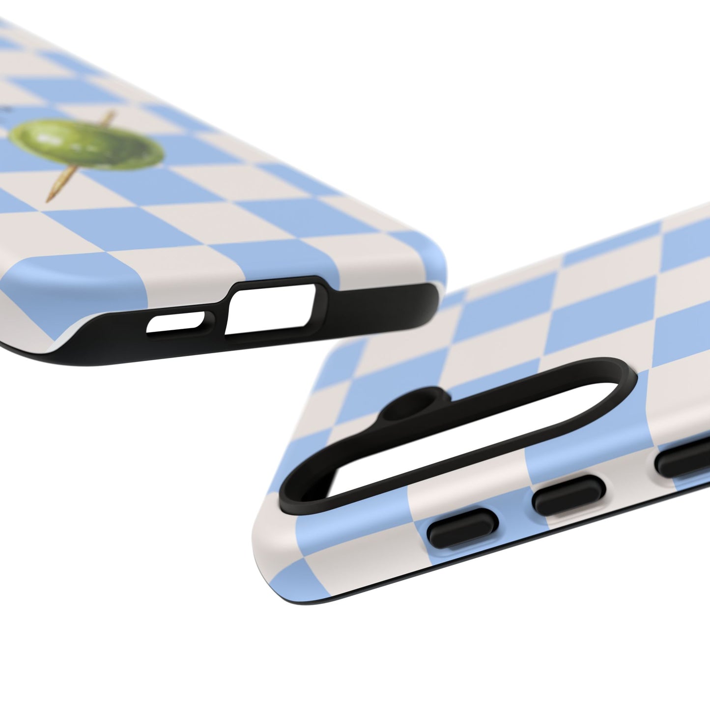 Blue Checkered Phone Case — 'Olive You' Patterned Protective Cover