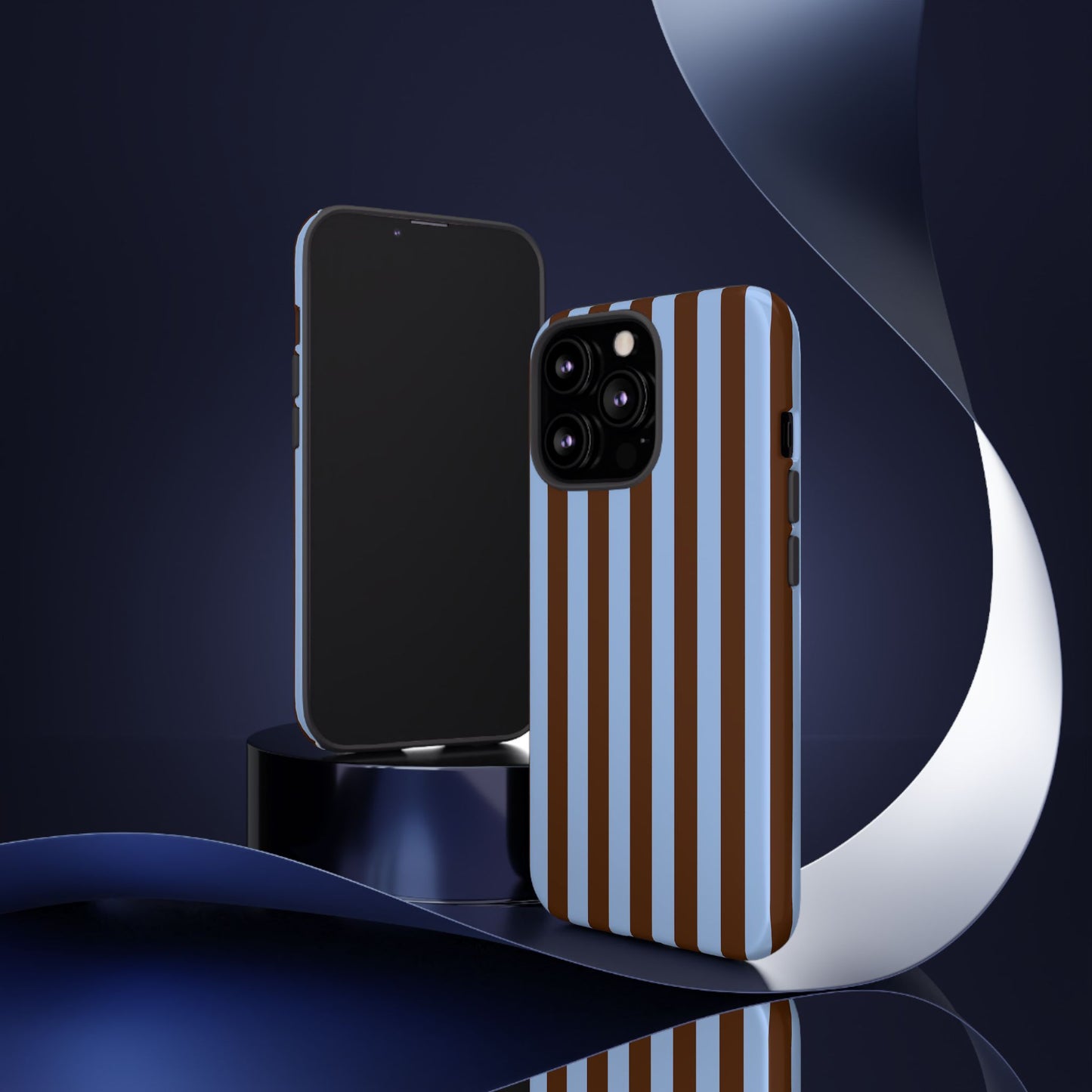 Blue & Brown Vertical Stripe Tough Phone Case — Durable Protective Cover