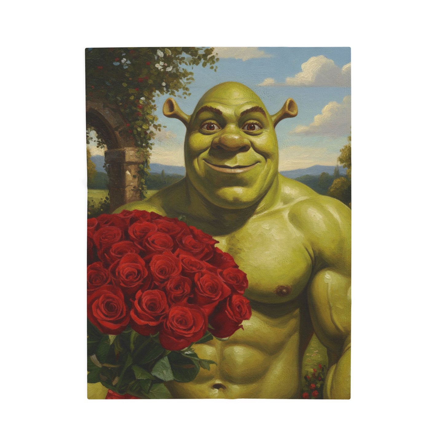 Plush Blanket - Muscular Ogre Holding Roses Velveteen Throw
