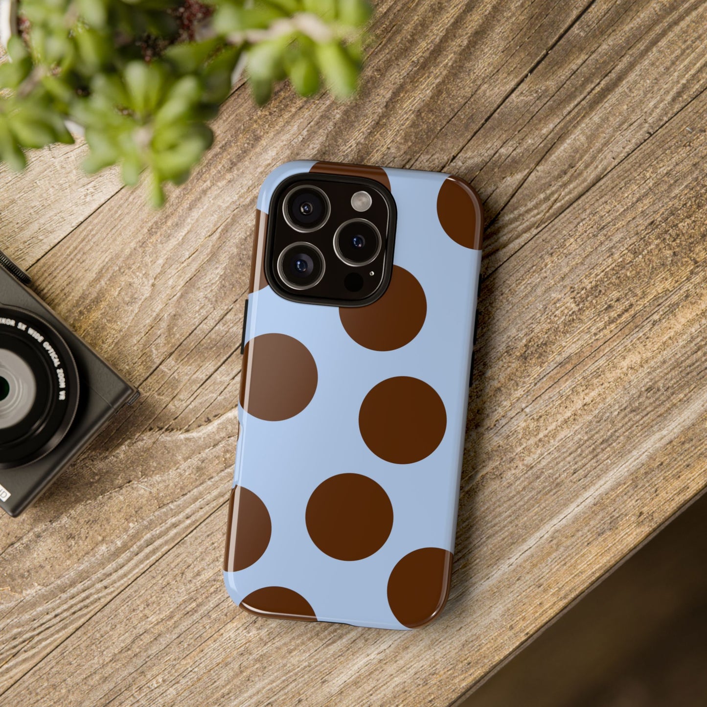 Phone Case - Blue with Brown Polka Dots (Tough Protective Phone Case)