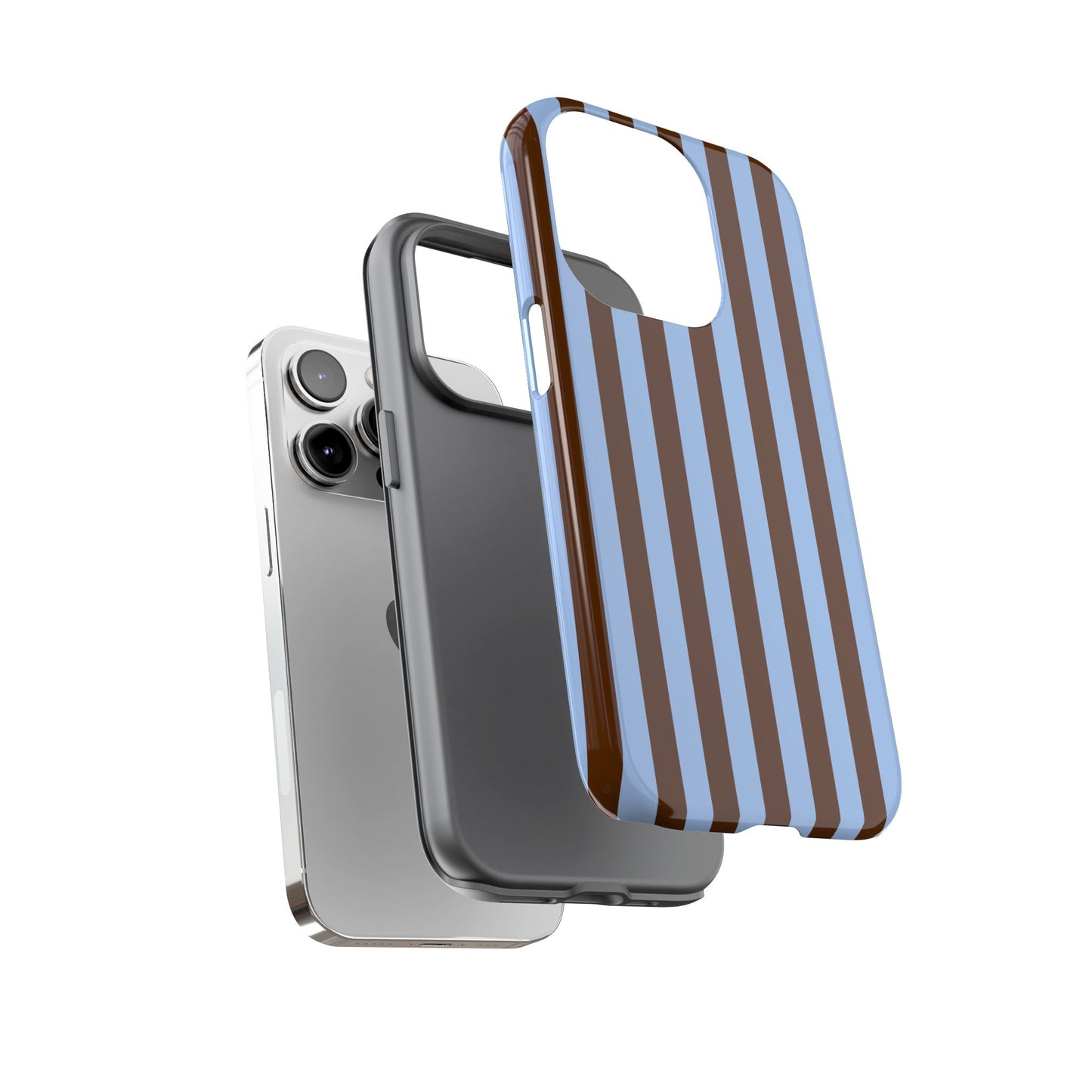 Blue & Brown Vertical Stripe Tough Phone Case — Durable Protective Cover