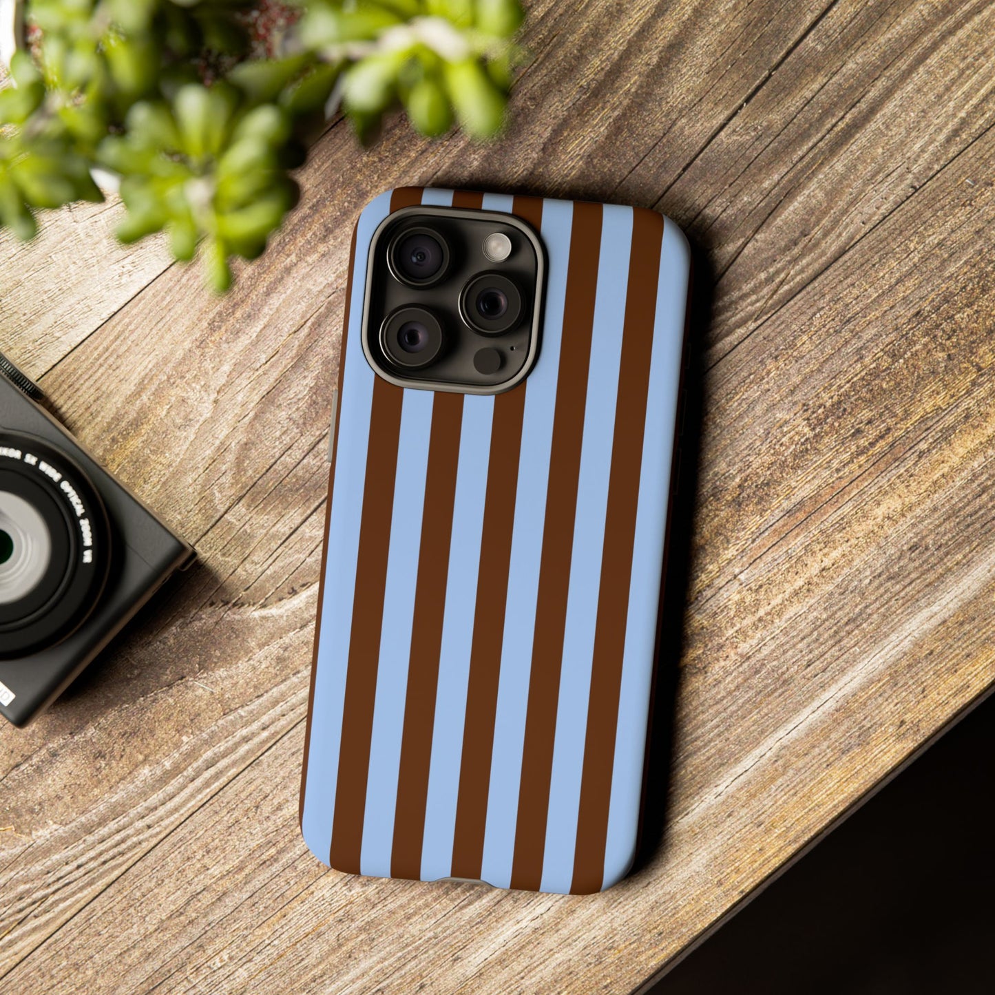 Blue & Brown Vertical Stripe Tough Phone Case — Durable Protective Cover
