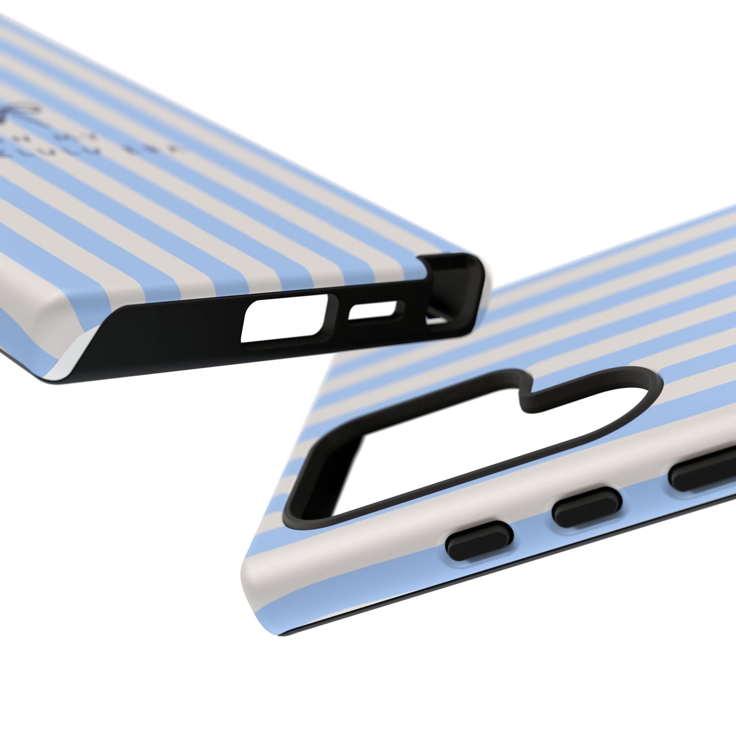 Striped Blue Phone Case — "In My Delulu Era" Cute Bow Design