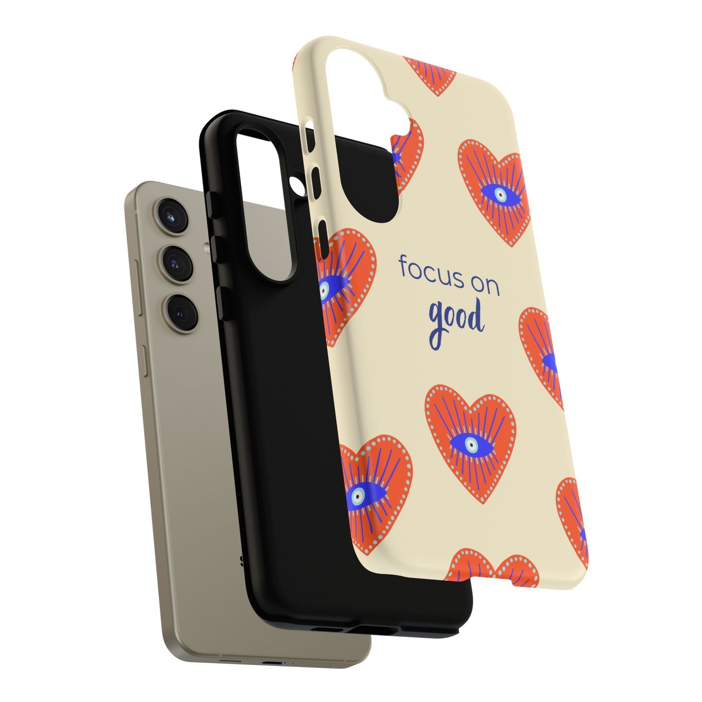Phone Case — "Focus on Good" Heart Pattern Protective Case