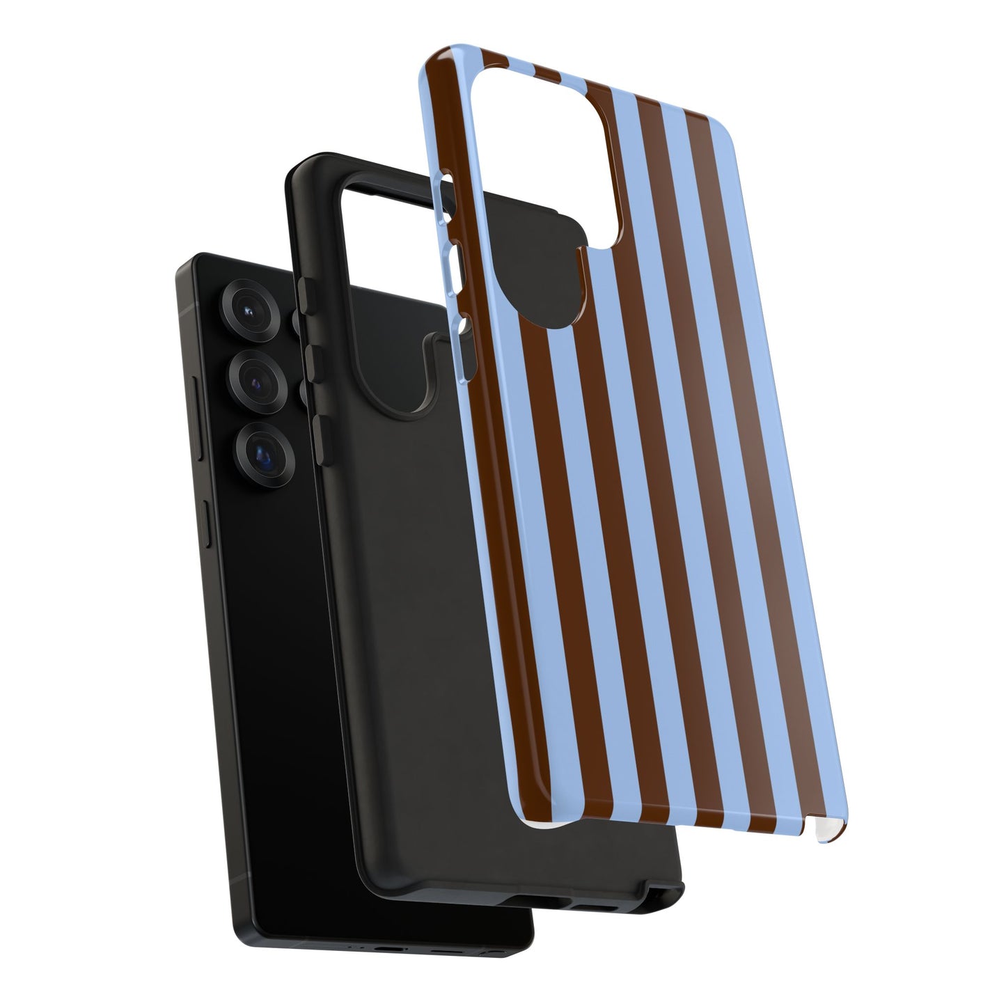 Blue & Brown Vertical Stripe Tough Phone Case — Durable Protective Cover
