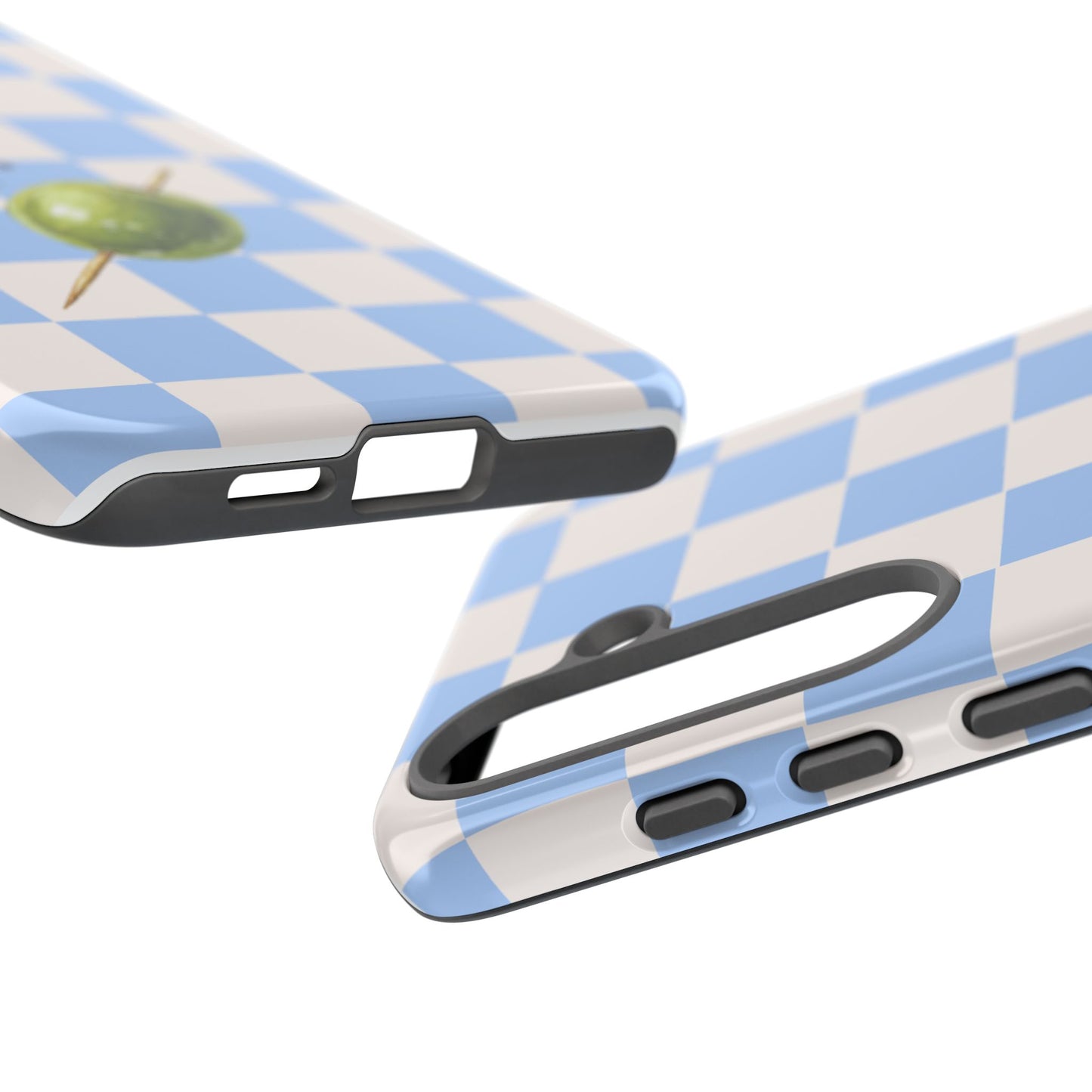Blue Checkered Phone Case — 'Olive You' Patterned Protective Cover