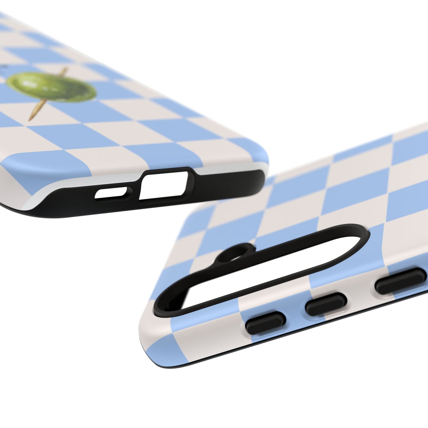 Blue Checkered Phone Case — 'Olive You' Patterned Protective Cover