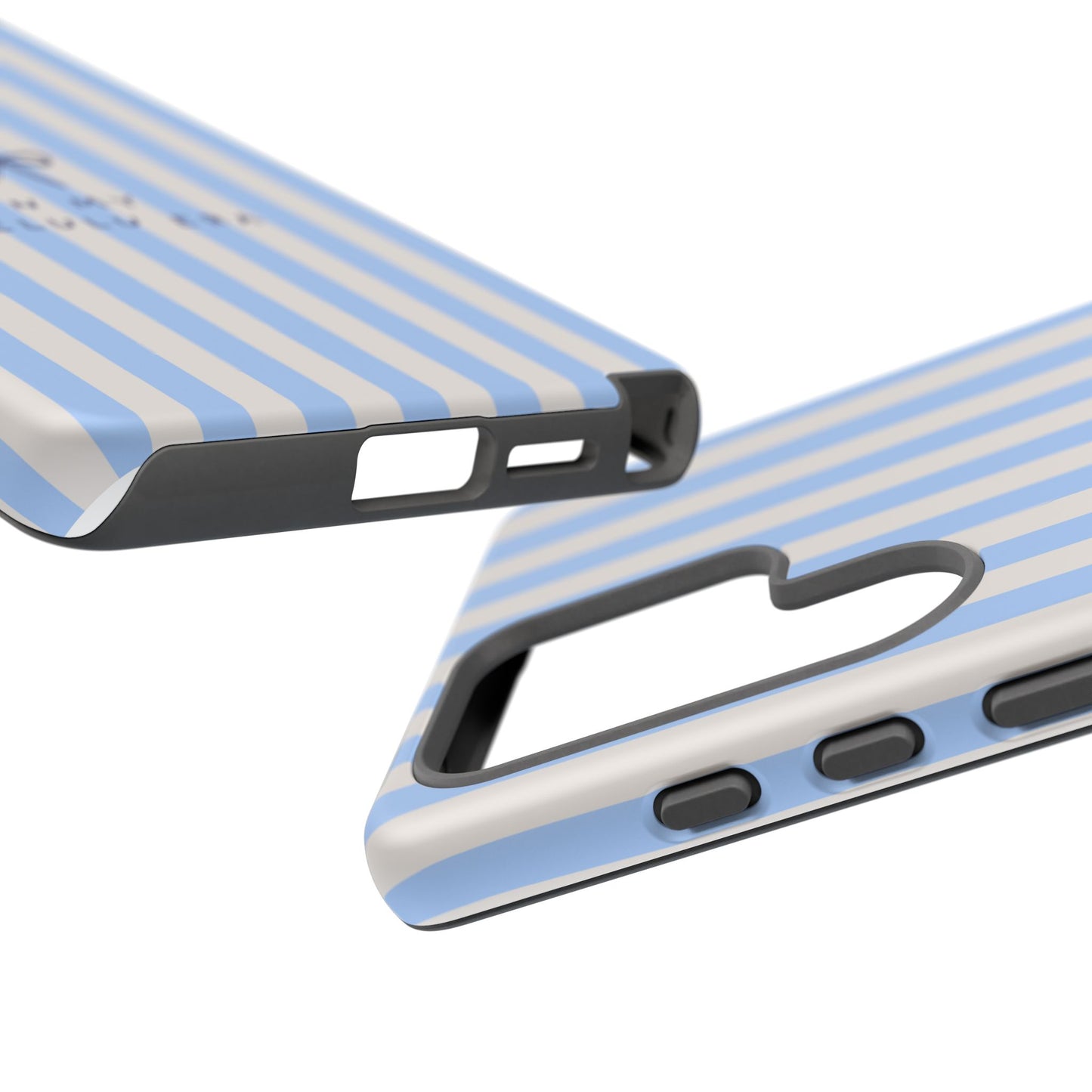Striped Blue Phone Case — "In My Delulu Era" Cute Bow Design