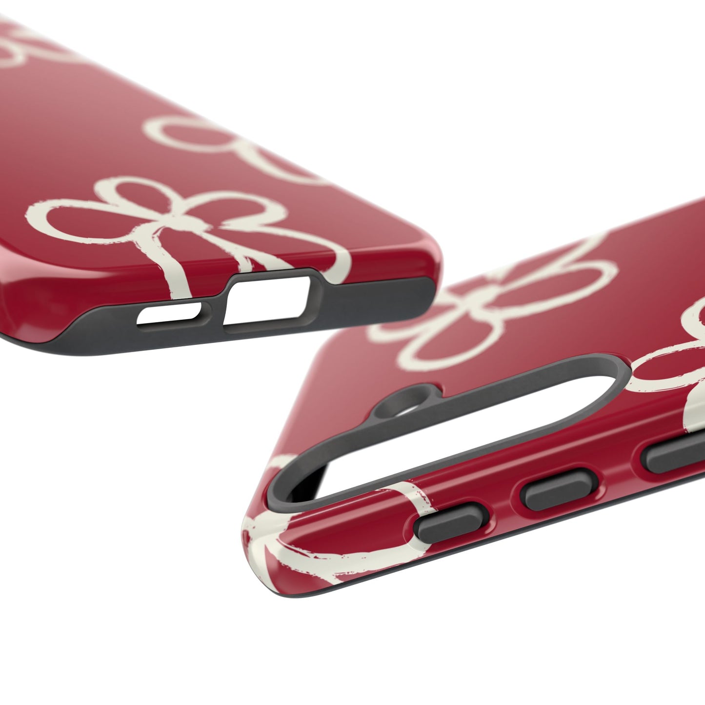 Red Floral Tough Phone Case — Hand-Drawn White Flowers on Burgundy
