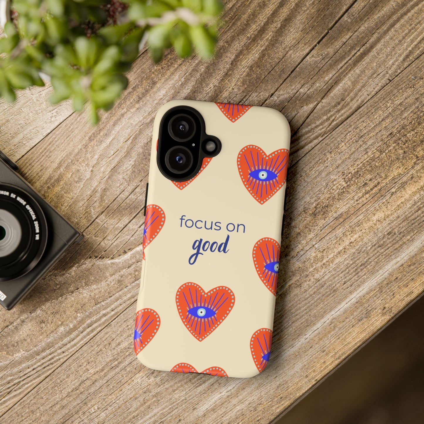 Phone Case — "Focus on Good" Heart Pattern Protective Case