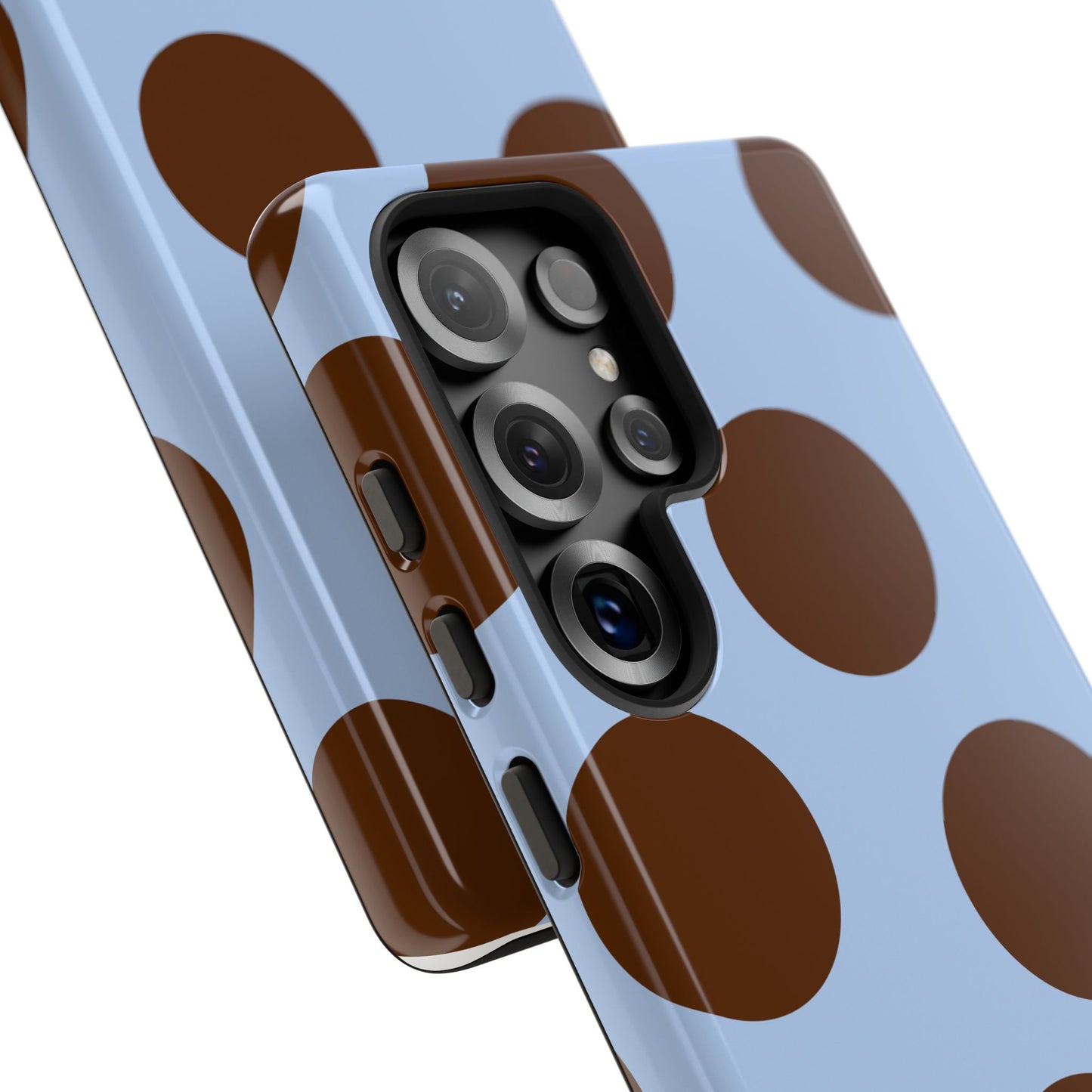 Phone Case - Blue with Brown Polka Dots (Tough Protective Phone Case)