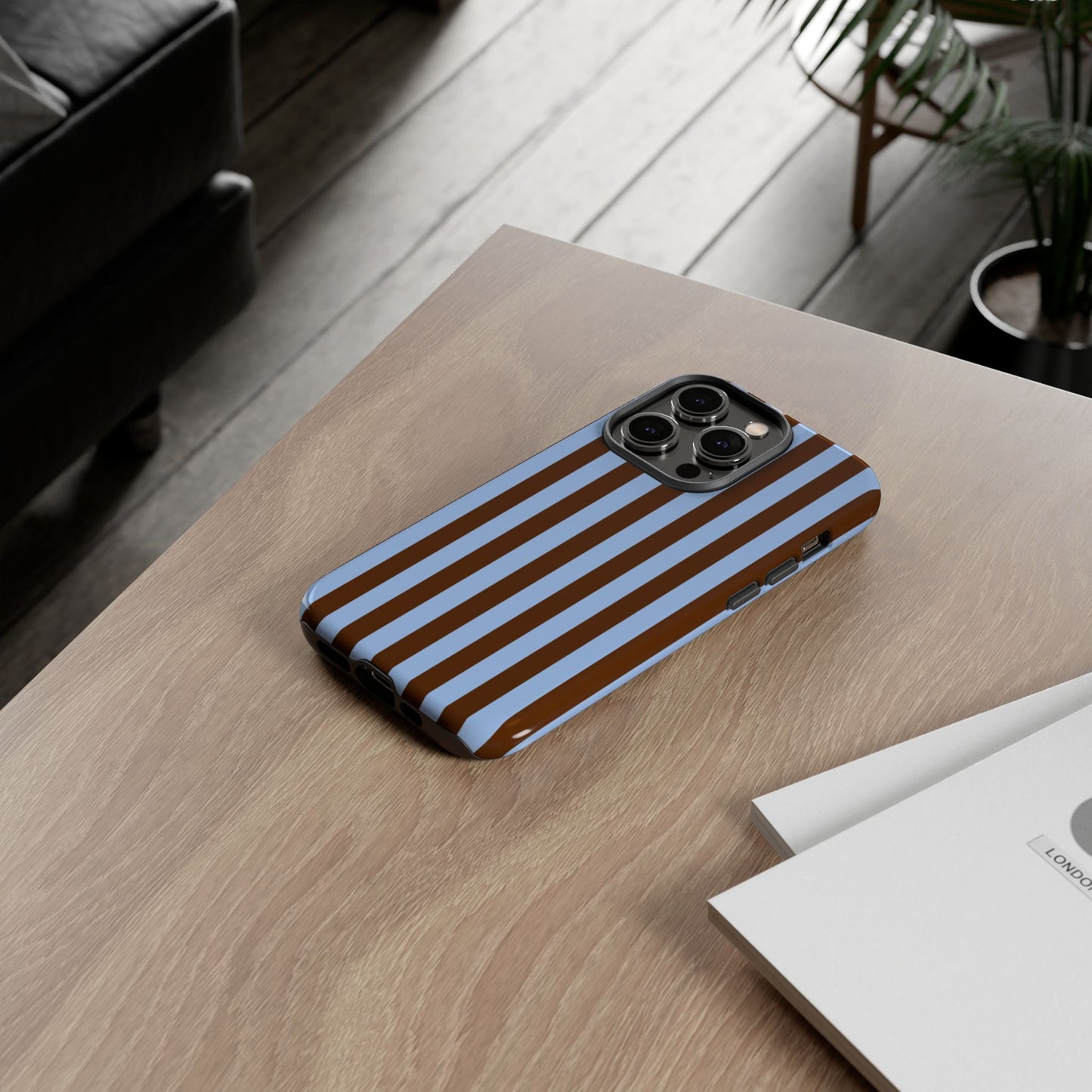 Blue & Brown Vertical Stripe Tough Phone Case — Durable Protective Cover